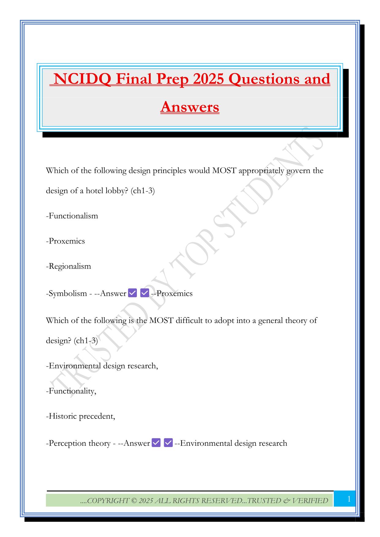 NCIDQ Final Prep 2025 Questions and Answers