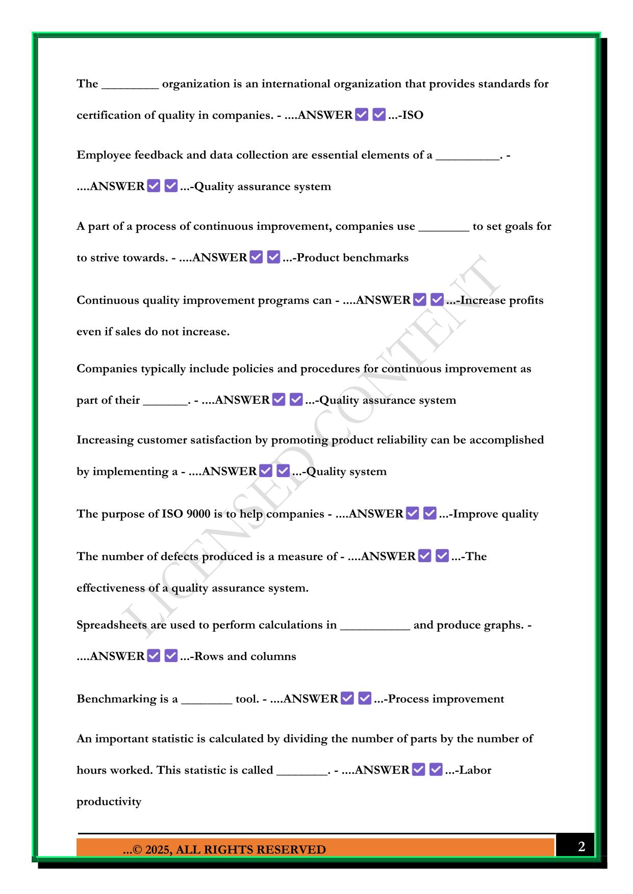QUALITY SYSTEMS MSSC MHS FL MANUFACTURING EXAM 2025 QUESTIONS AND ANSWERS