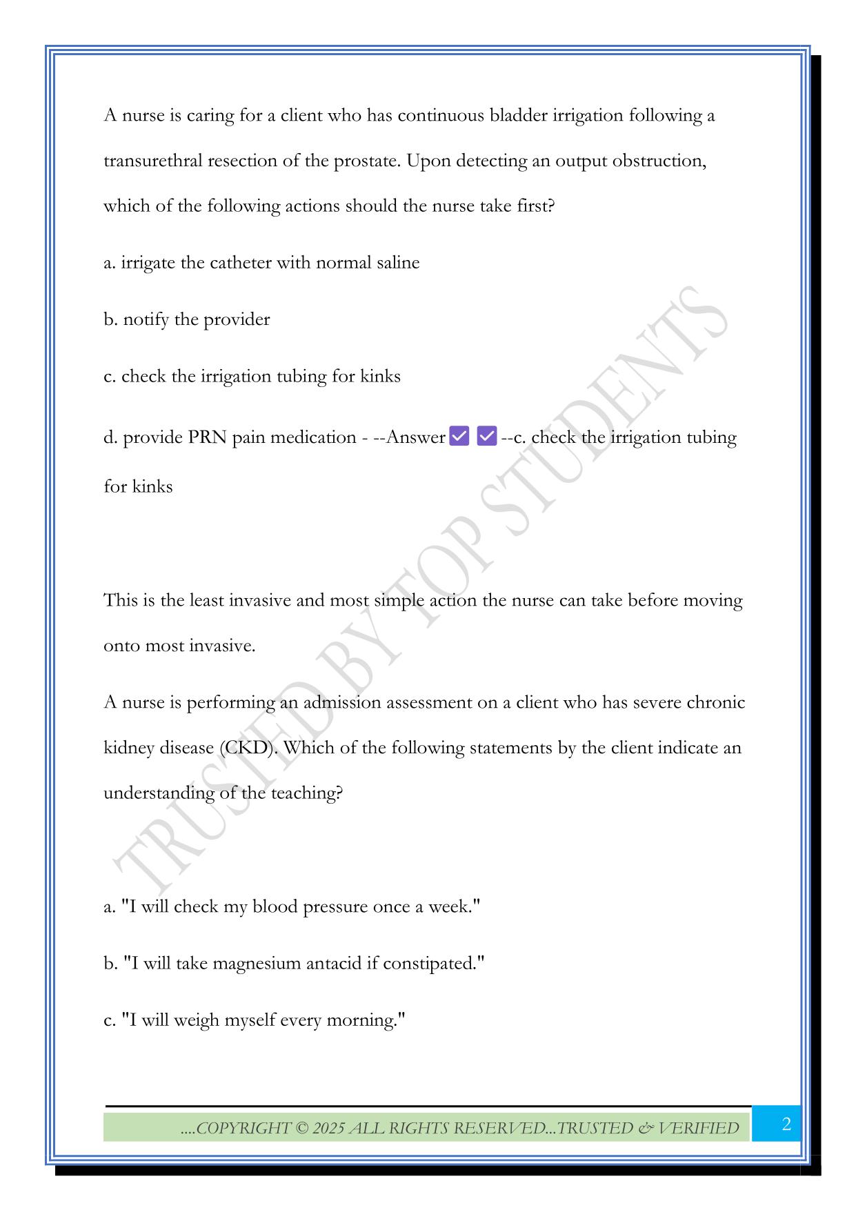 Med-Surg I ATI: Renal & Urinary Practice Exam 2025 Questions and Answers