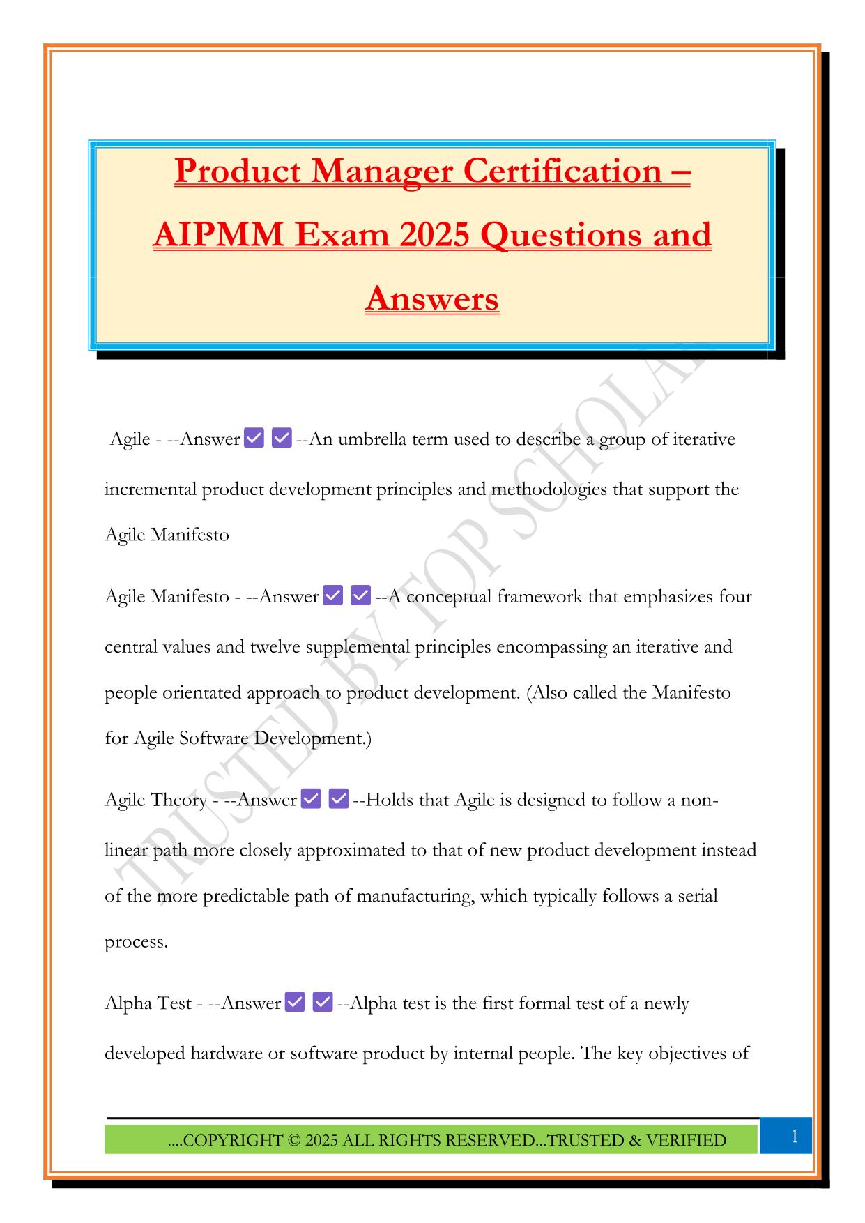 Product Manager Certification – AIPMM Exam 2025 Questions and Answers