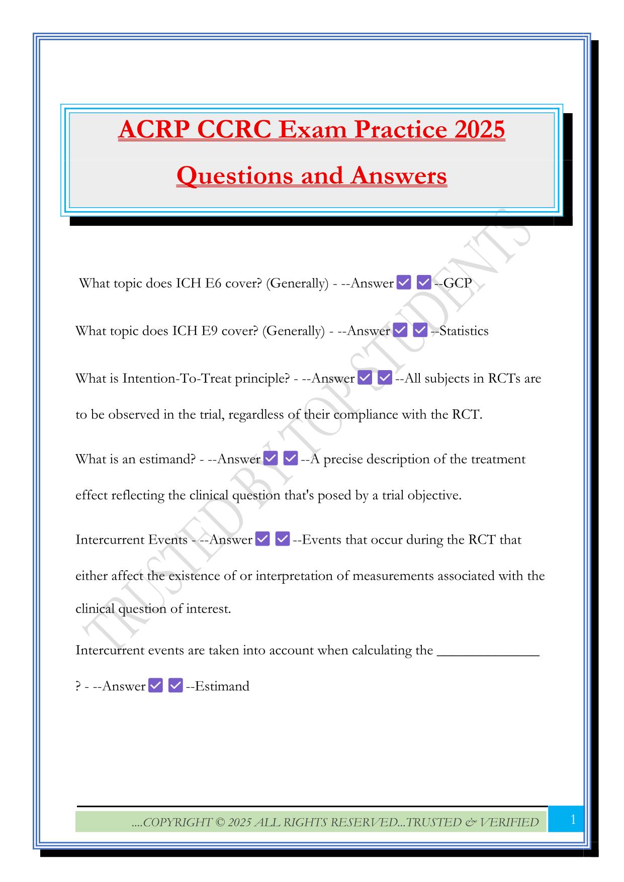 ACRP CCRC Exam Practice 2025 Questions and Answers