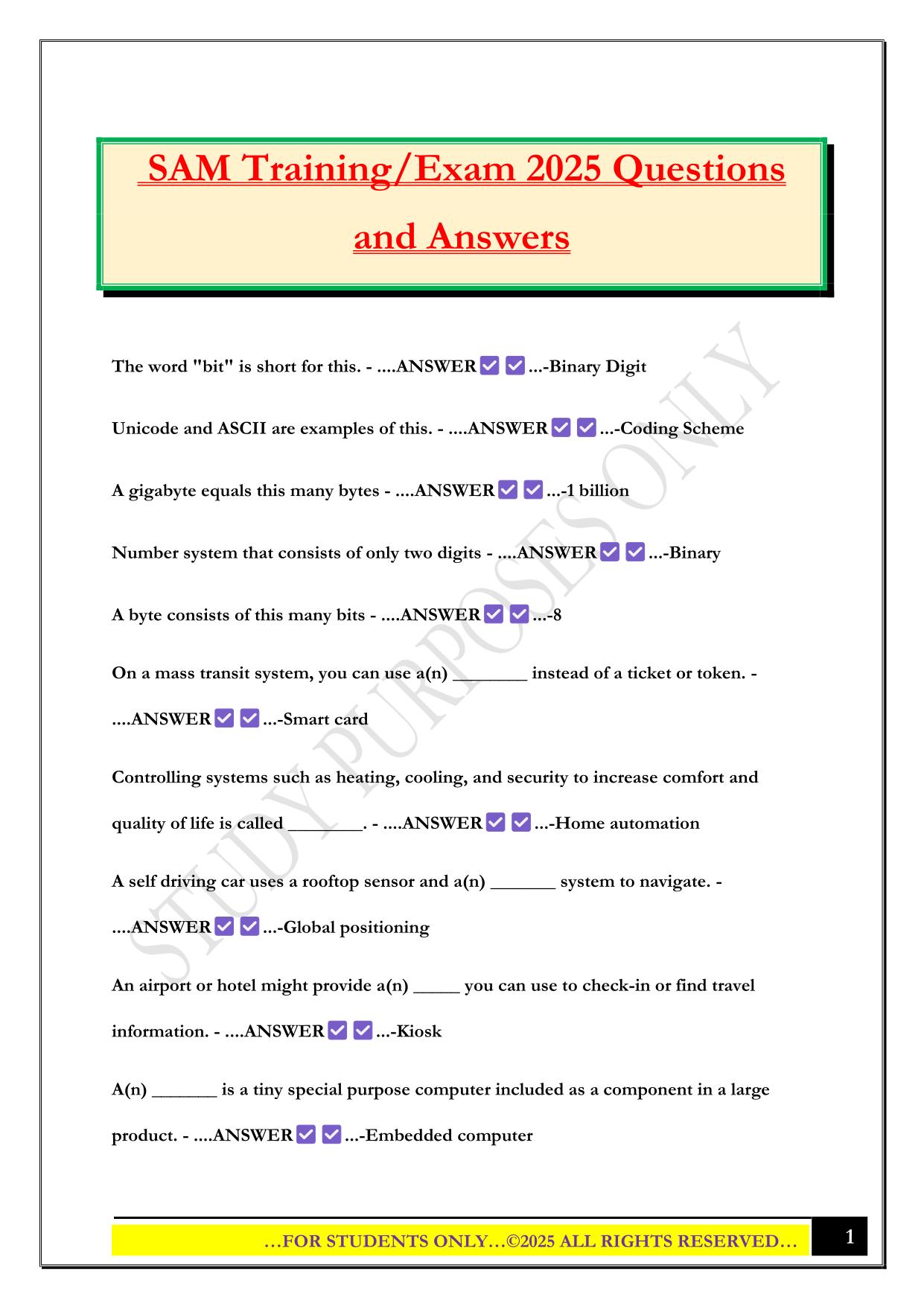 SAM Training/Exam 2025 Questions and Answers