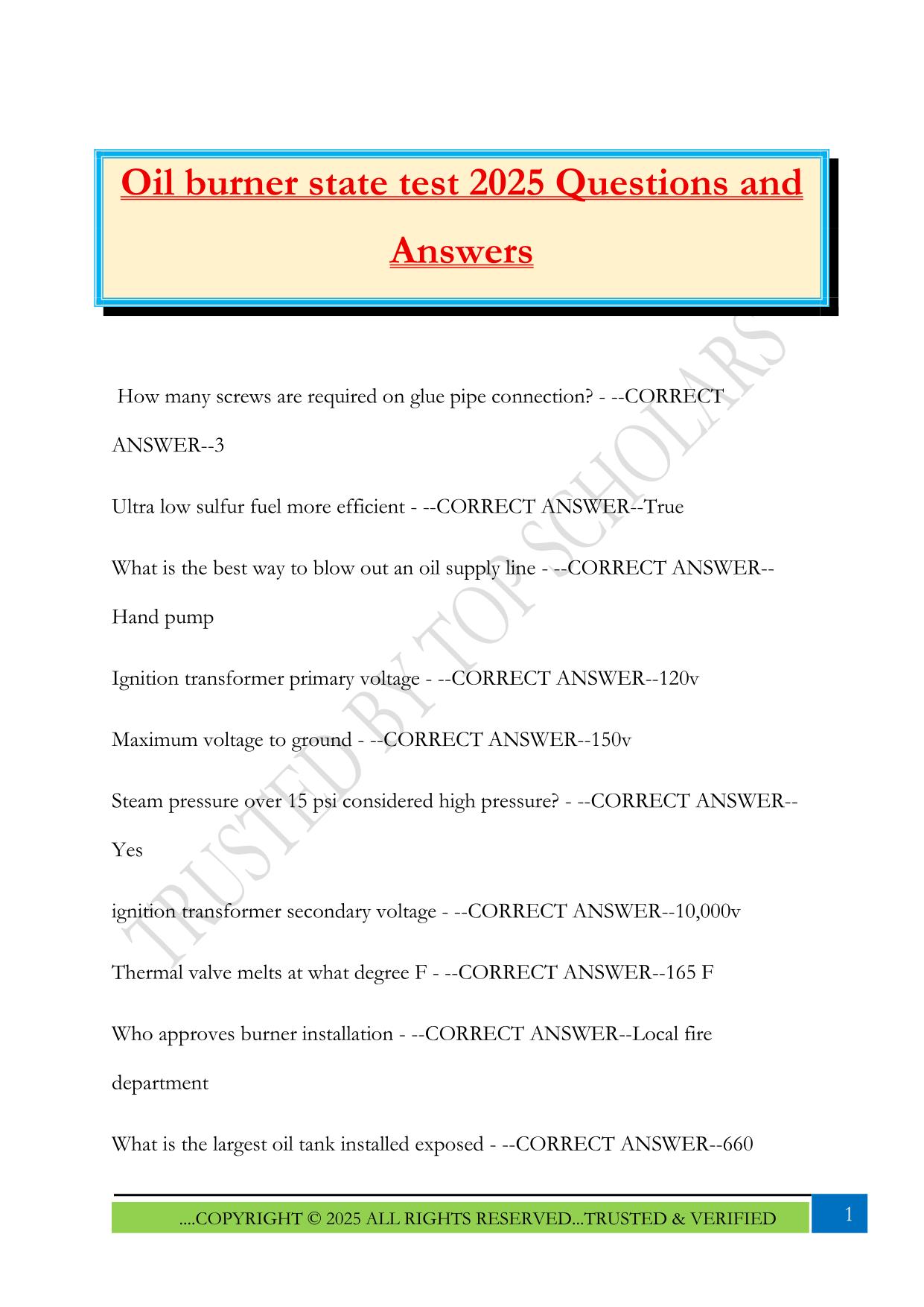 Oil Burner License Fall 2025 Bundled Exams Questions and Answers |100% Pass Updated & Verified