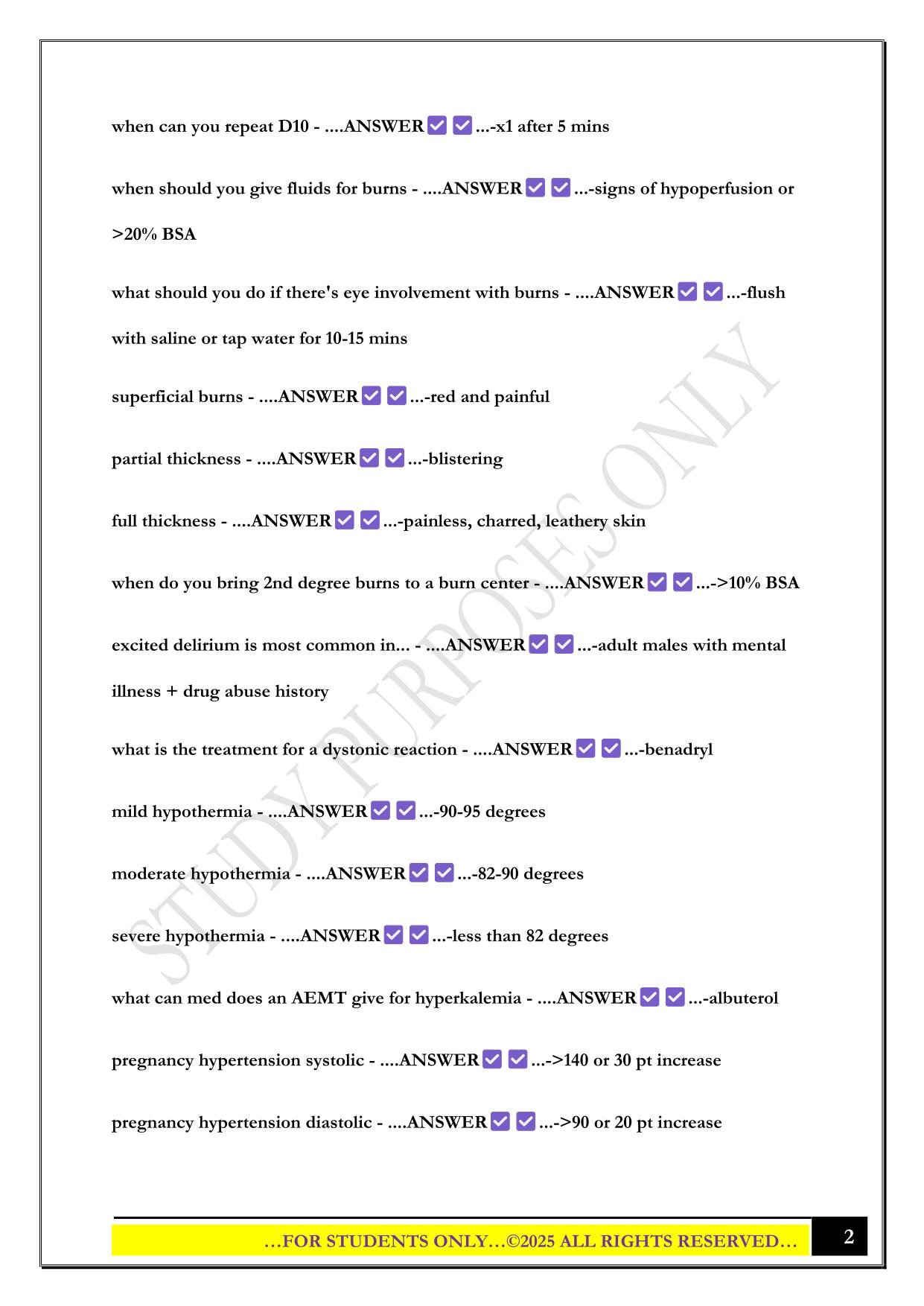 SNHD AEMT Protocol Exam 2025 Questions and Answers