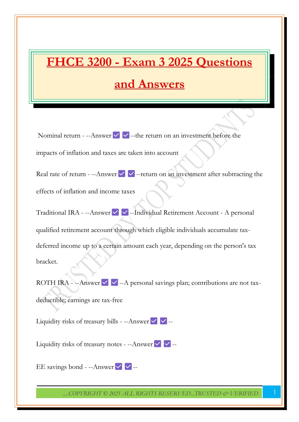 FHCE 3200 - Exam 3 2025 Questions and Answers