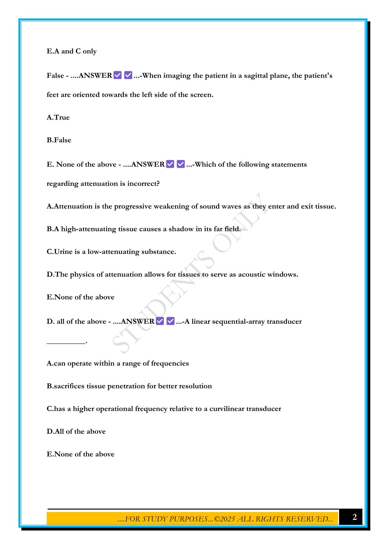 SONOSIM FUNDAMENTALS OF ULTRASOUND (PHYSICS) EXAM 2025 QUESTIONS AND ANSWERS