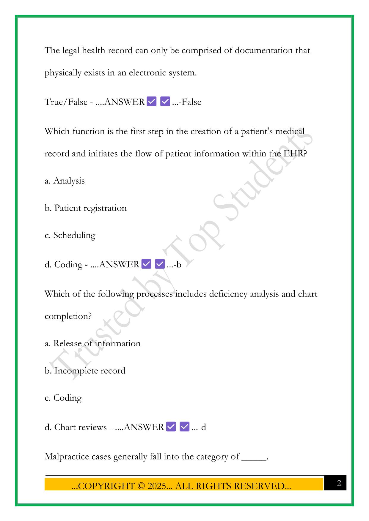 CHIMA NCE DATA & EHR QUESTIONS WITH CORRECT ANSWERS
