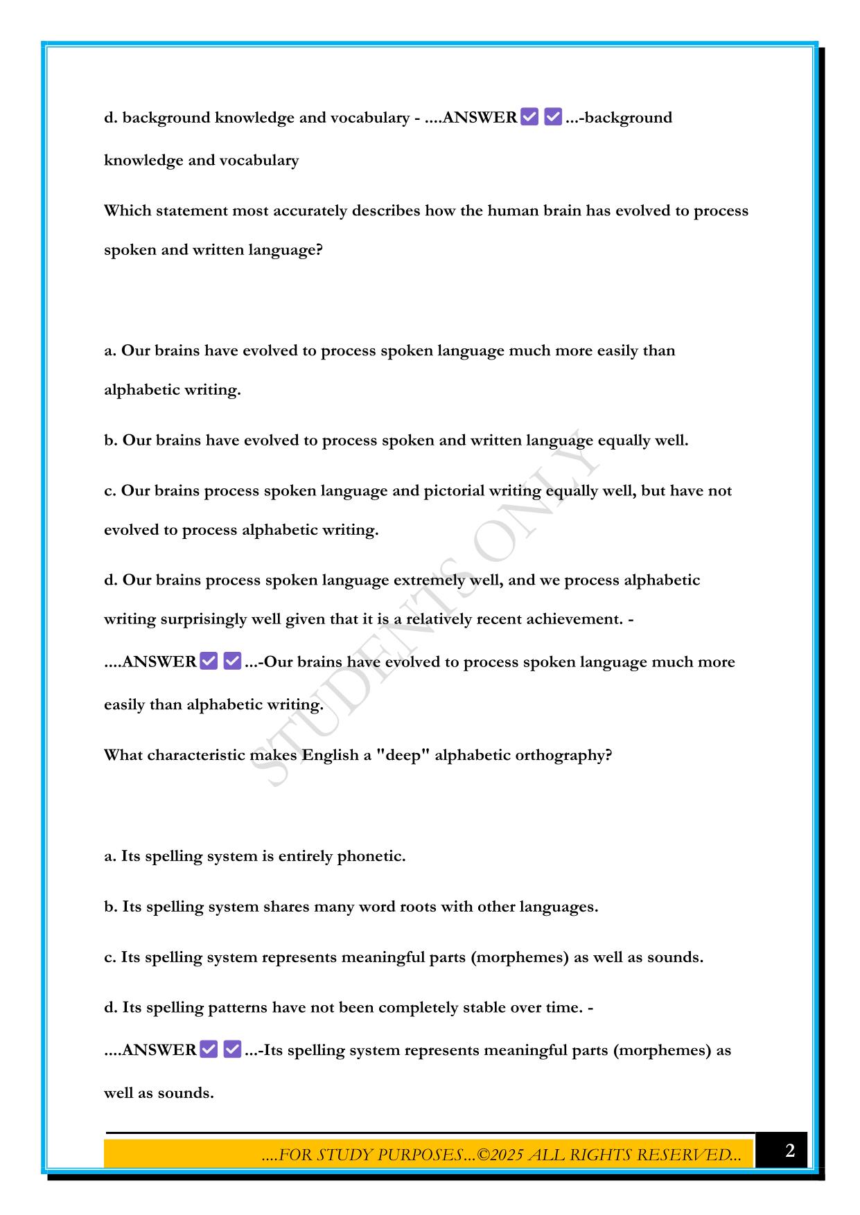 LETRS EXAM 2025 QUESTIONS AND ANSWERS
