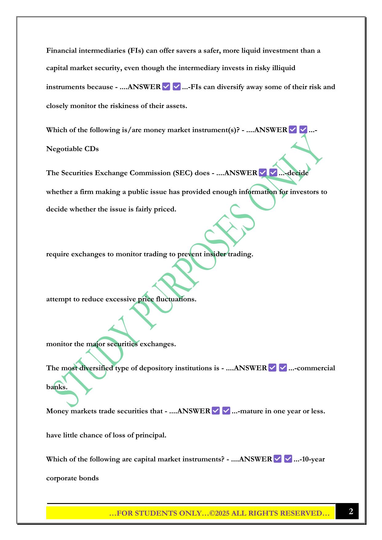 Financial Markets and Institutions Exam 2025 Questions and Answers