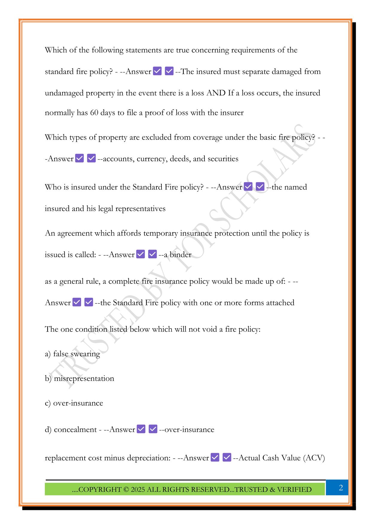 Insurance Adjuster Exam 2025 Questions and Answers