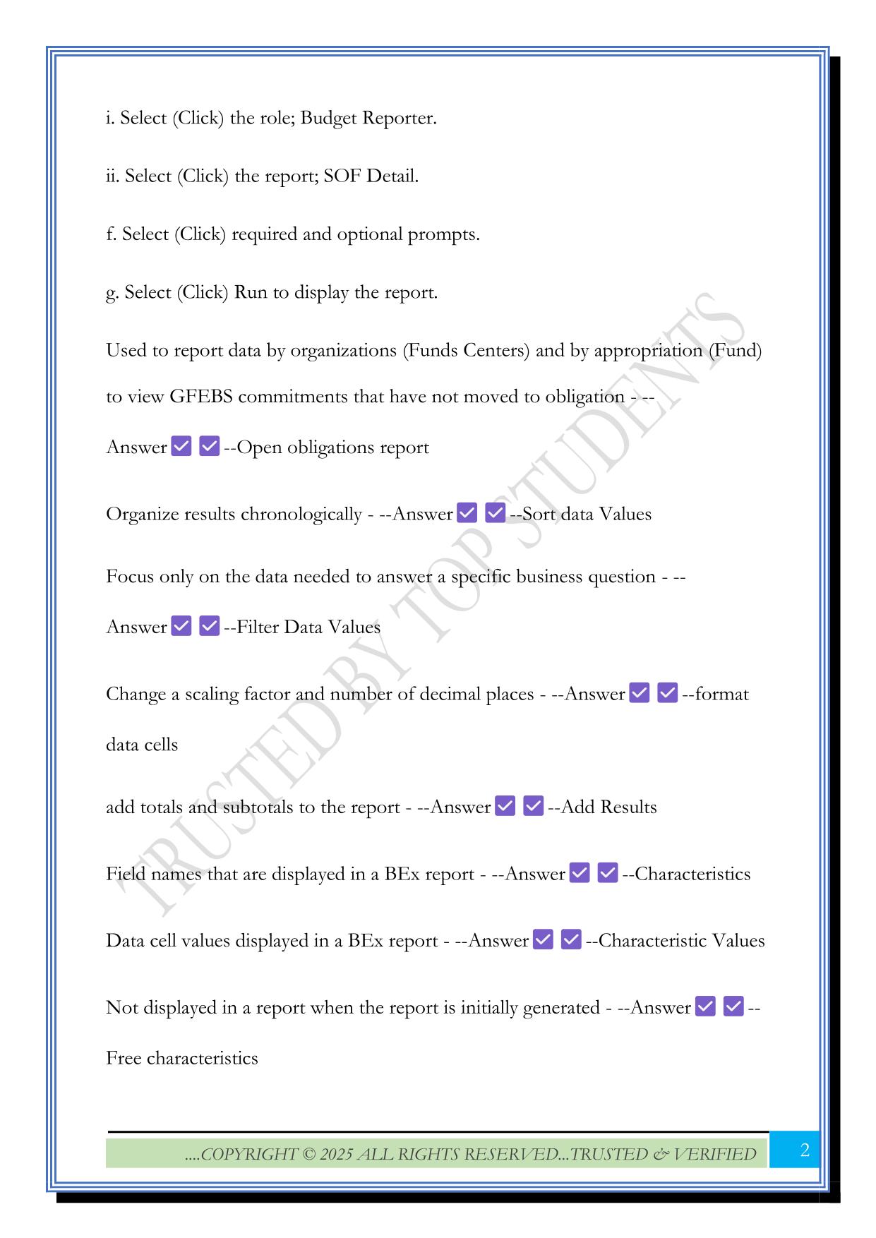 GFEBS BEx WEBL Funds Management Exam 2025 Questions and Answers