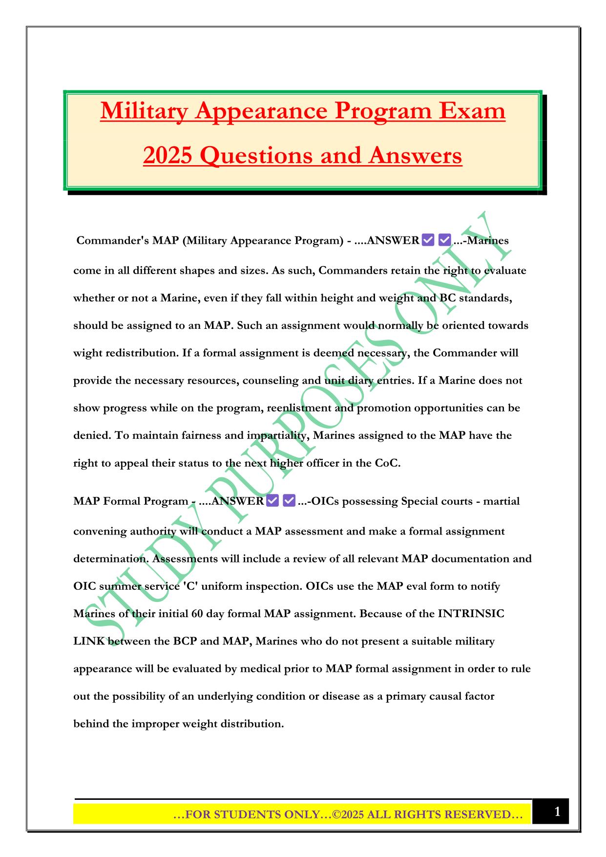 Military Appearance Program Exam 2025 Questions and Answers