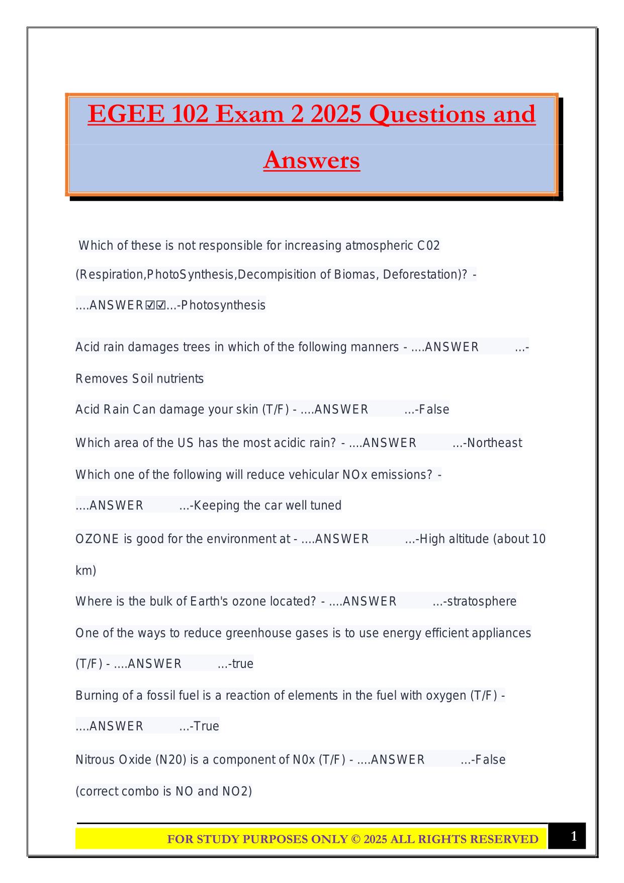 EGEE 102 Exam 2 2025 Questions and Answers