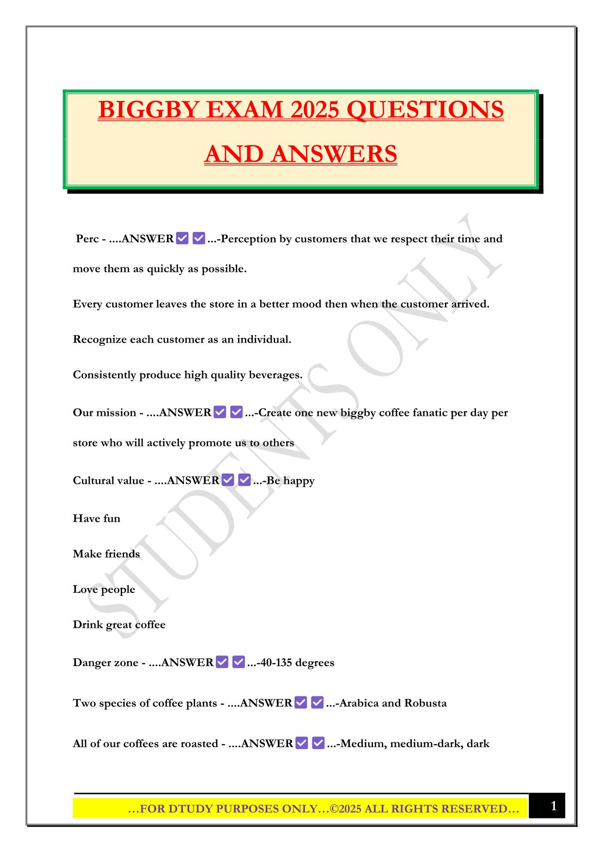 BIGGBY EXAM 2025 QUESTIONS AND ANSWERS