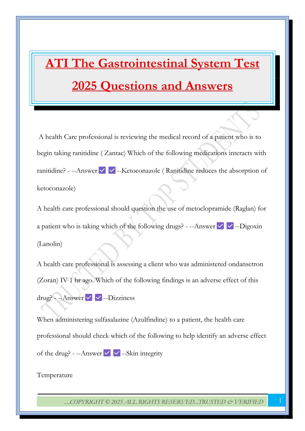 ATI The Gastrointestinal System Test 2025 Questions and Answers