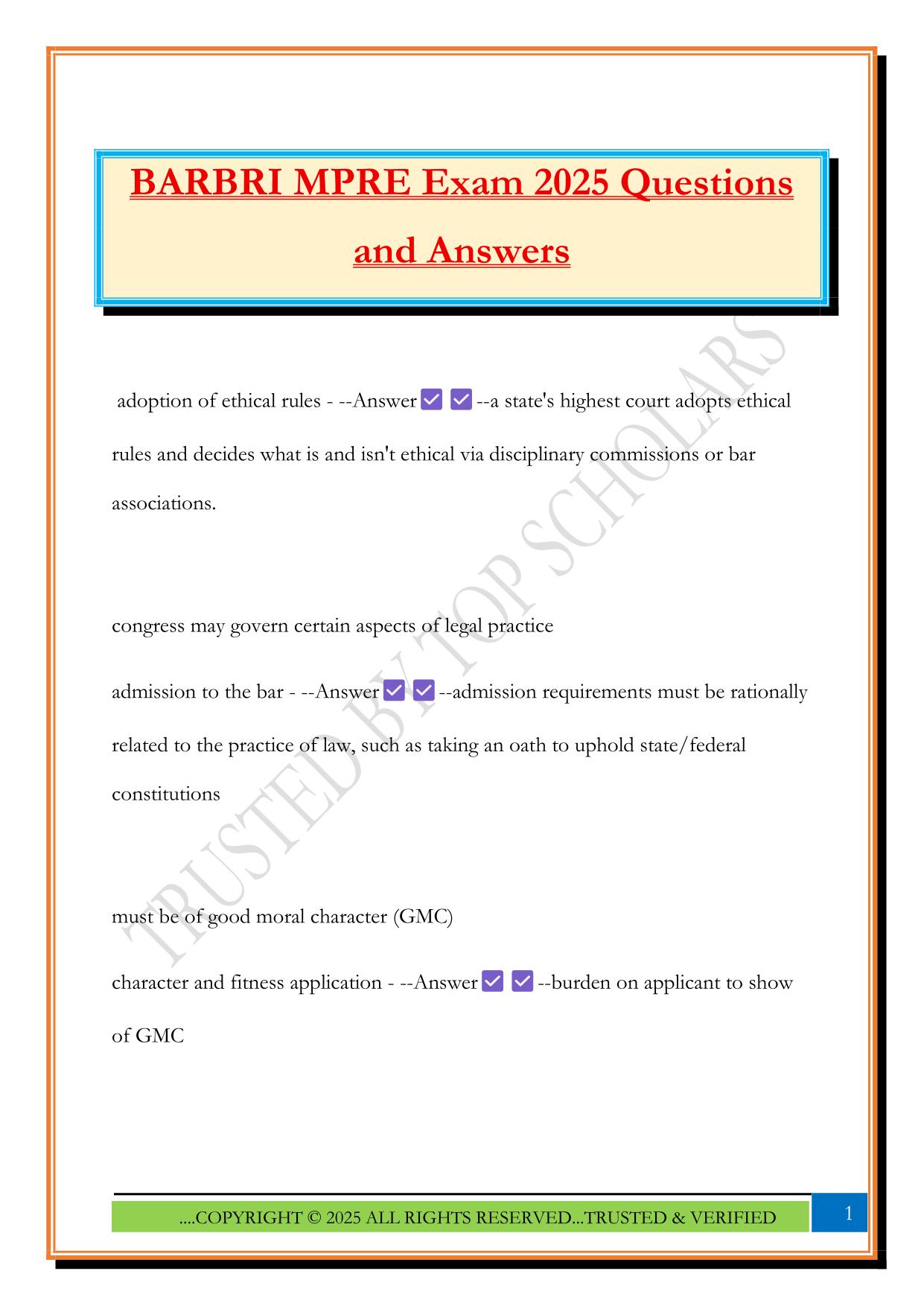 BARBRI MPRE Exam 2025 Questions and Answers