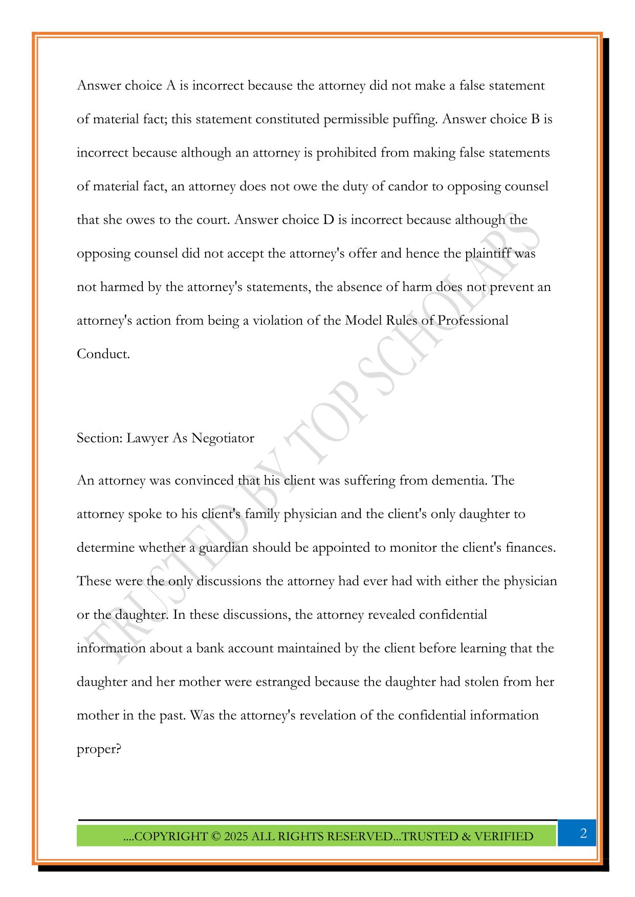 MPRE Practice Exam I review 2025 Questions and Answers