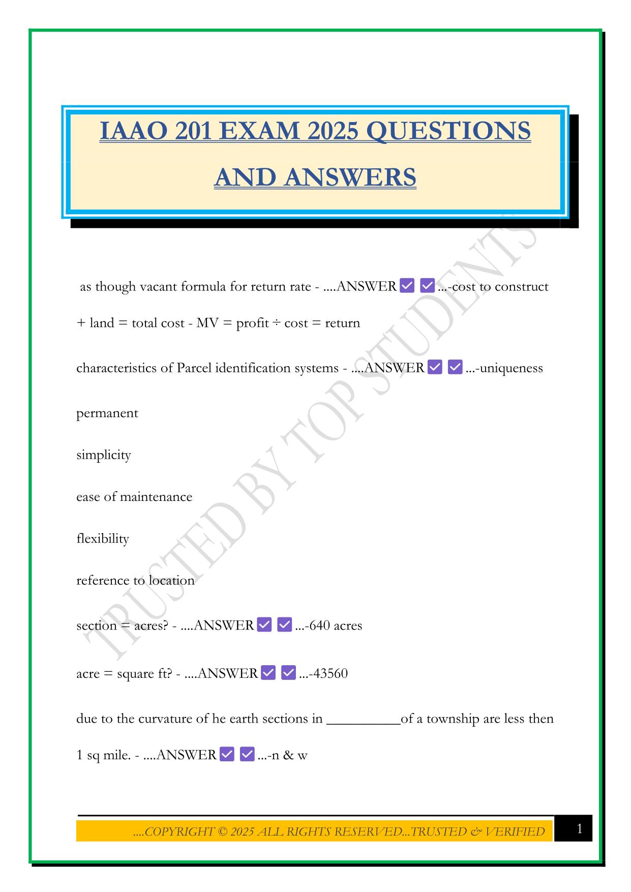 IAAO 201 EXAM 2025 QUESTIONS AND ANSWERS