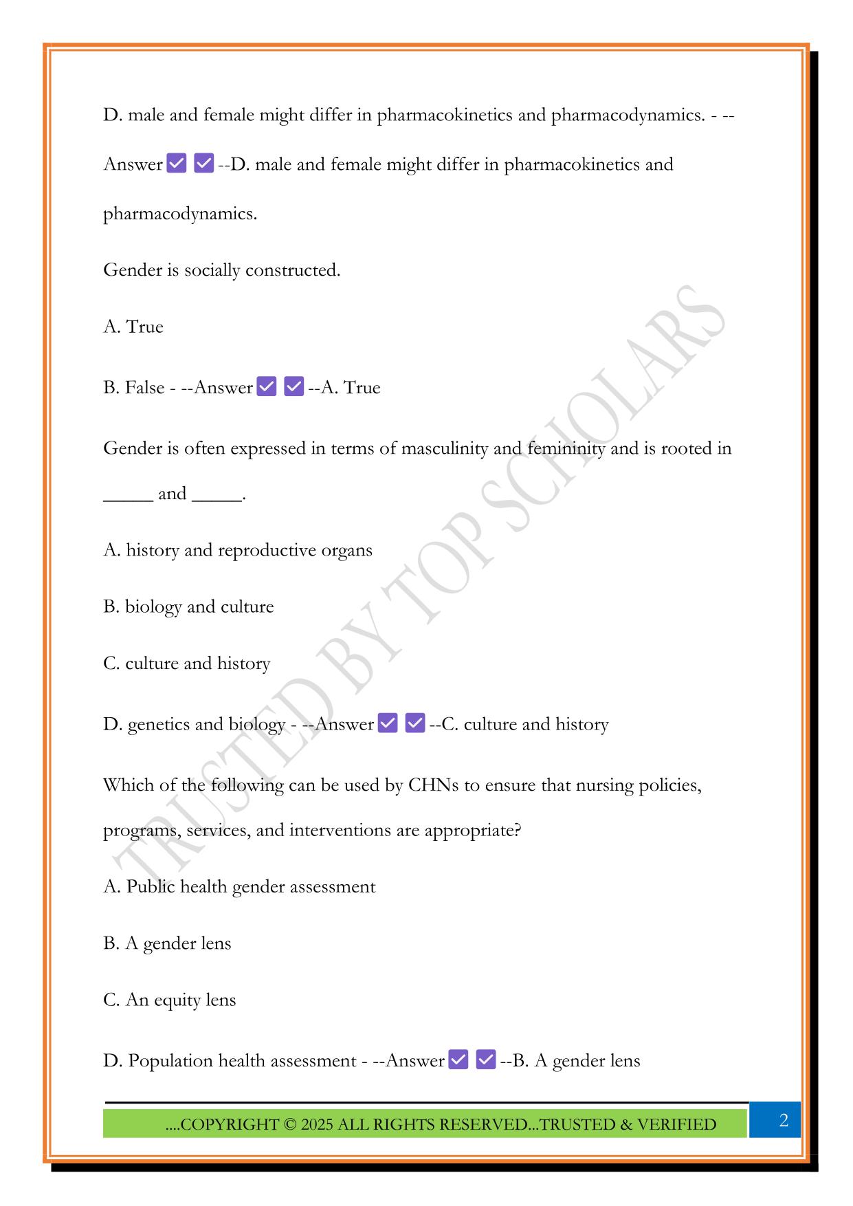 Community Nursing Final Exam 2025 Questions and Answers