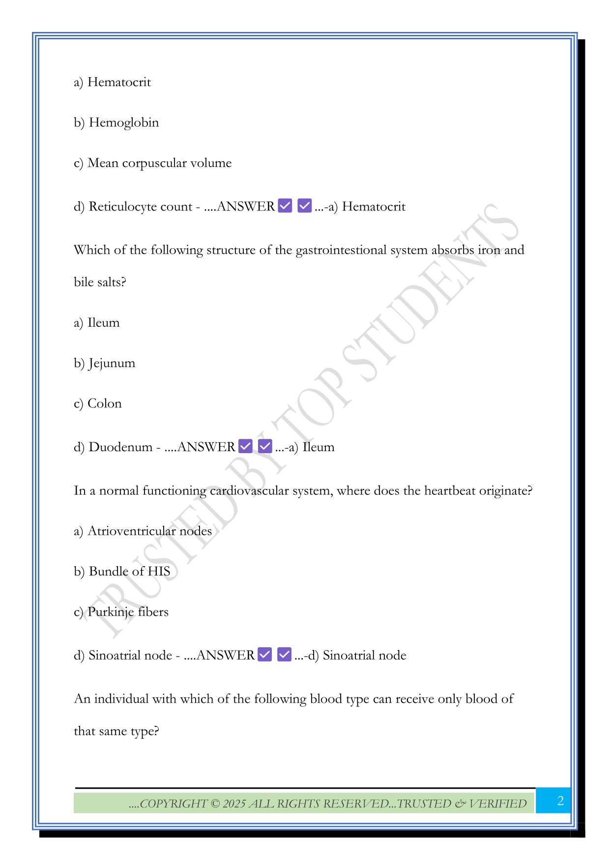 Anatomy and Physiology ATI Study Exam 2025 Questions and Answers