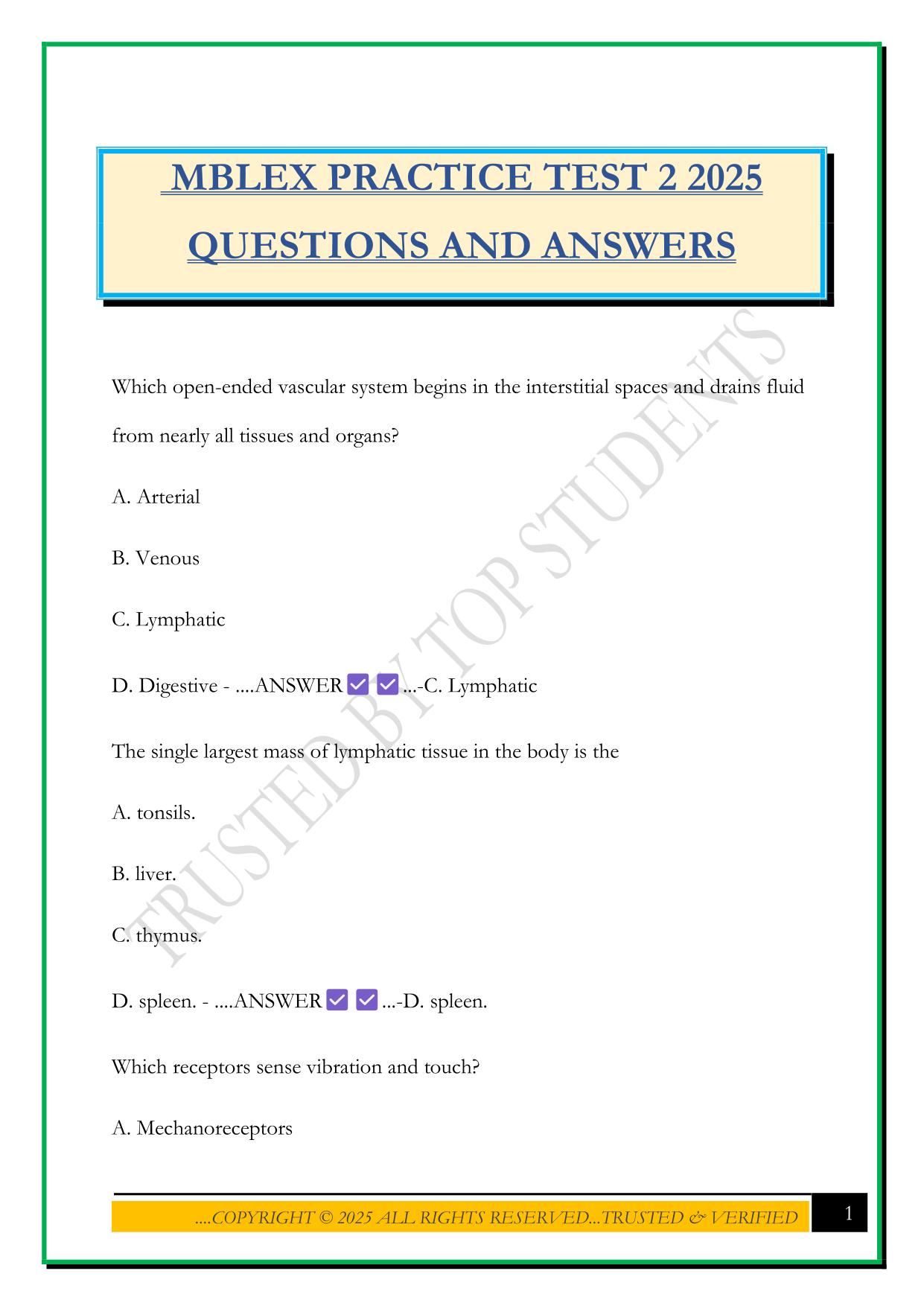 MBLEX PRACTICE TEST 2 2025 QUESTIONS AND ANSWERS
