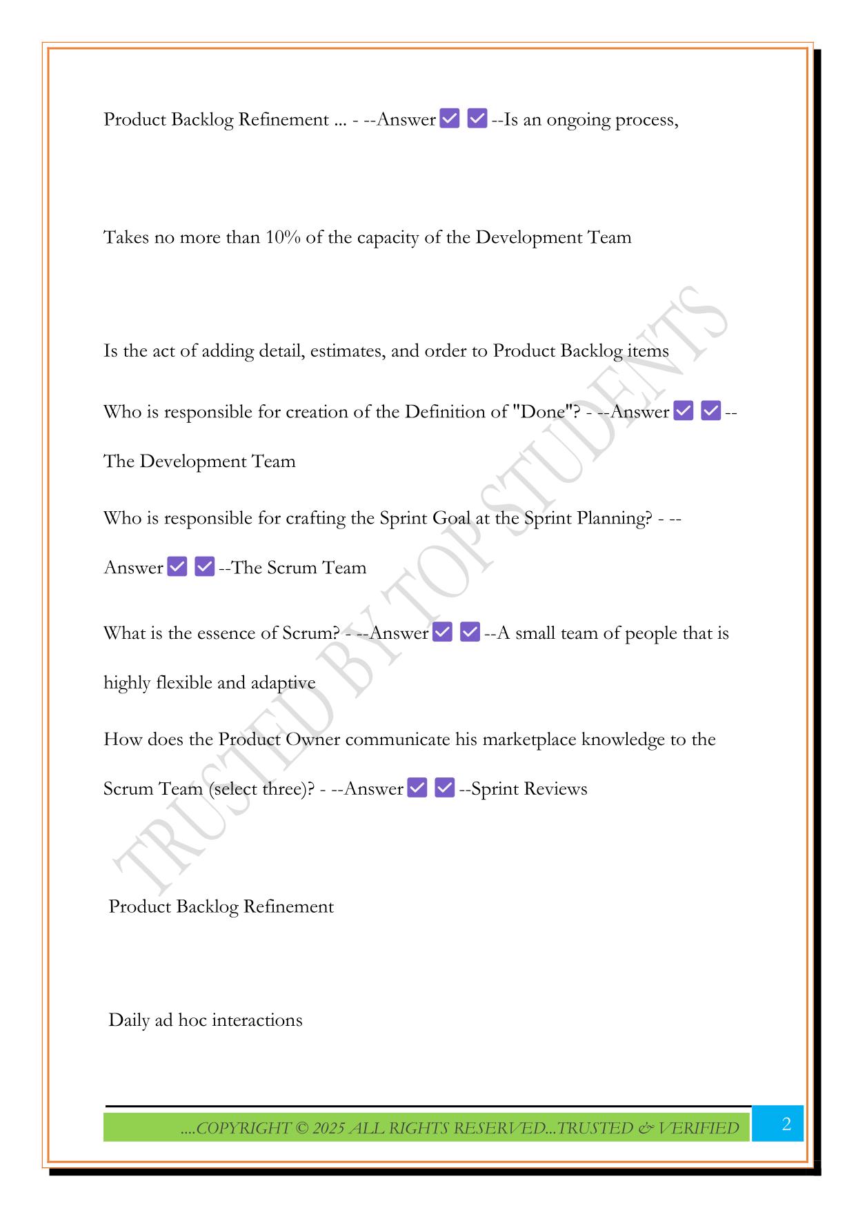 PSPO I, PSM I e PSPO I Exam 2025 Questions and Answers