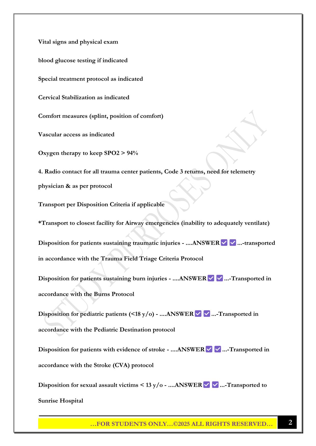SNHD AEMT Protocol Exam 2025 Questions and Answers