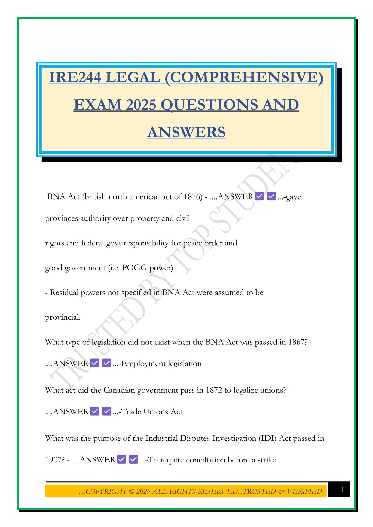 IRE244 LEGAL (COMPREHENSIVE) EXAM 2025 QUESTIONS AND ANSWERS