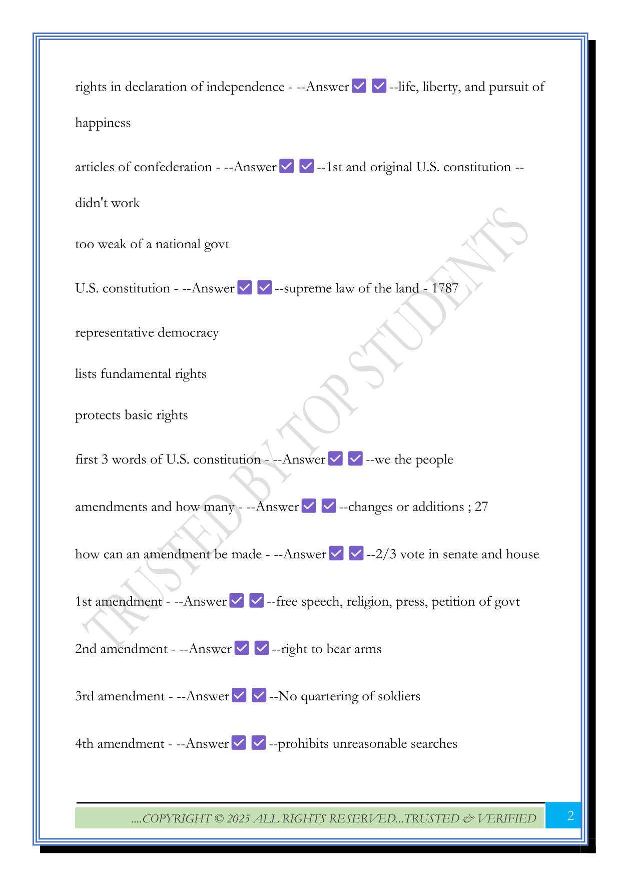 CIVIC LITERACY TEST FAU Exam 2025 Questions and Answers