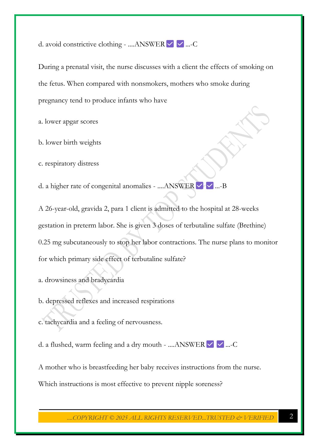 MATERNAL/PEDIATRIC HESI PRACTICE EXAM 2025 QUESTIONS AND ANSWERS
