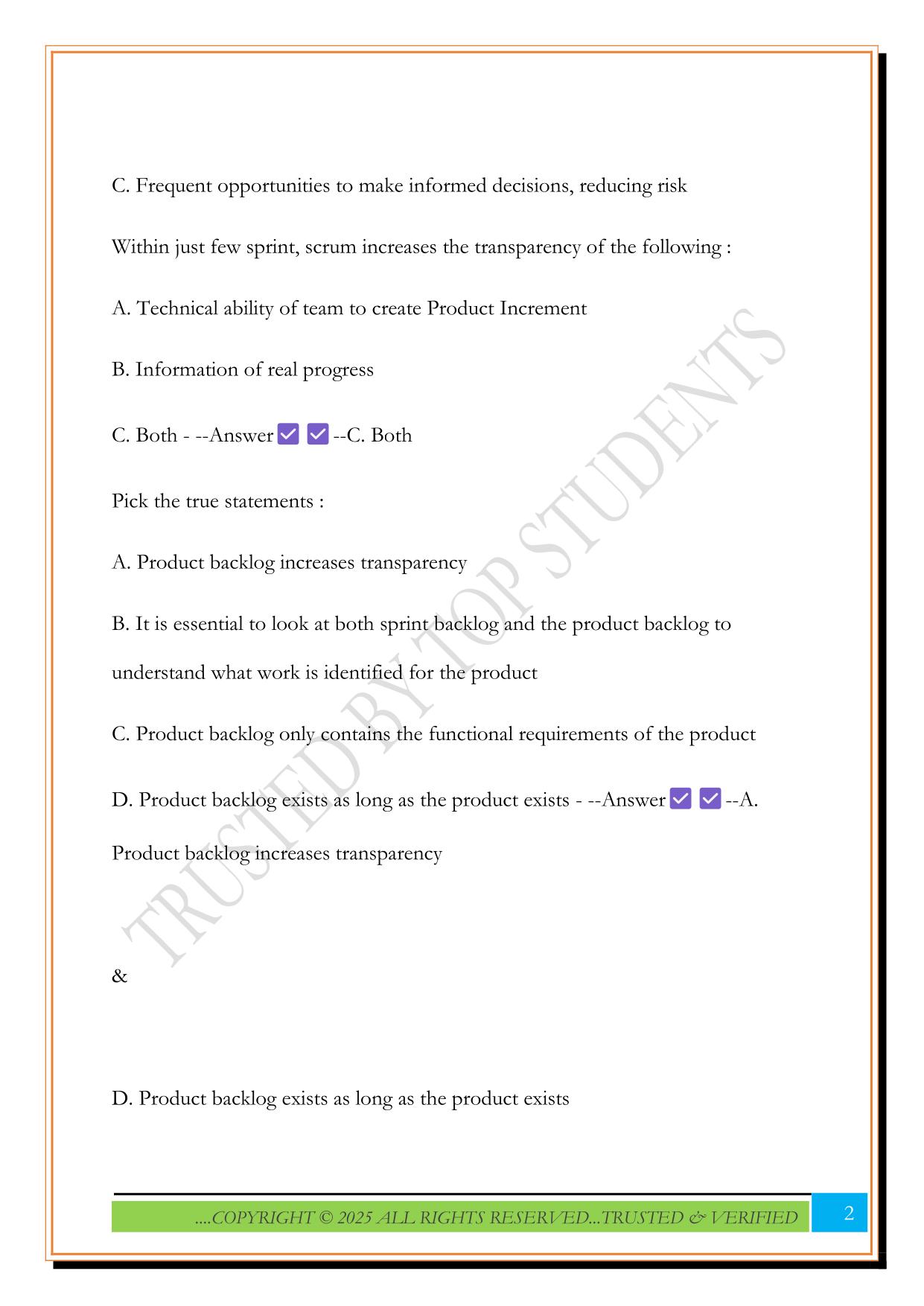 Pratique examen Professional Scrum Product Owner (PSPO) - Scrum.org Exam 2025 Questions and Answers