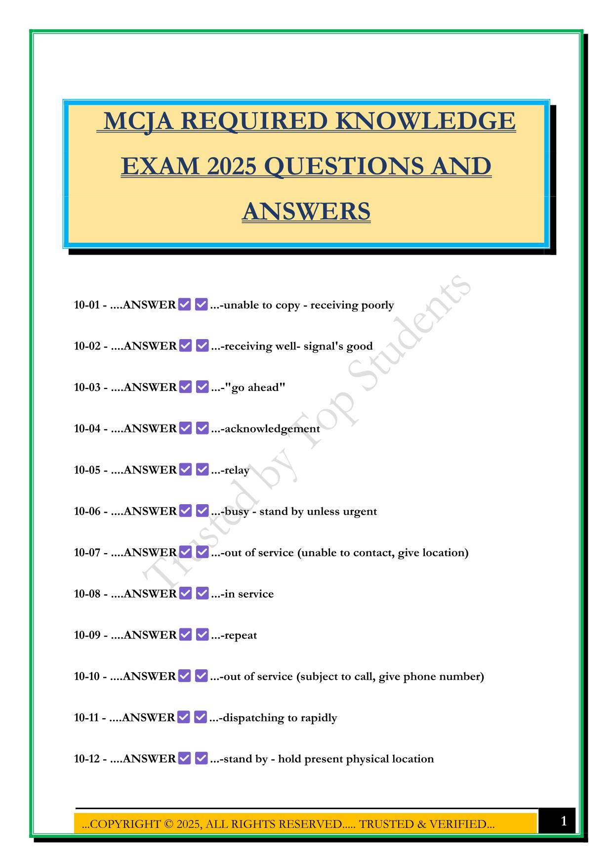 MCJA REQUIRED KNOWLEDGE EXAM 2025 QUESTIONS AND ANSWERS