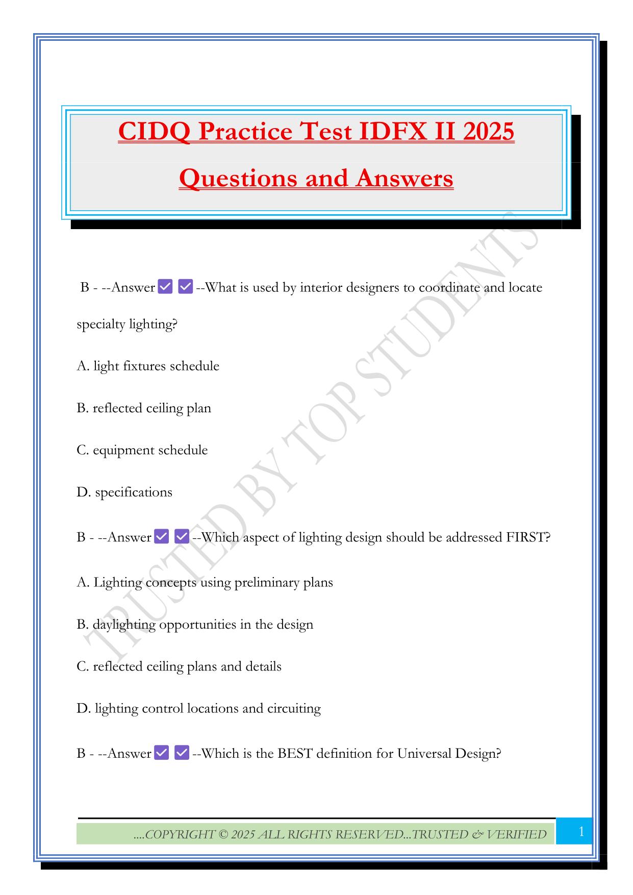 CIDQ Practice Test IDFX II 2025 Questions and Answers