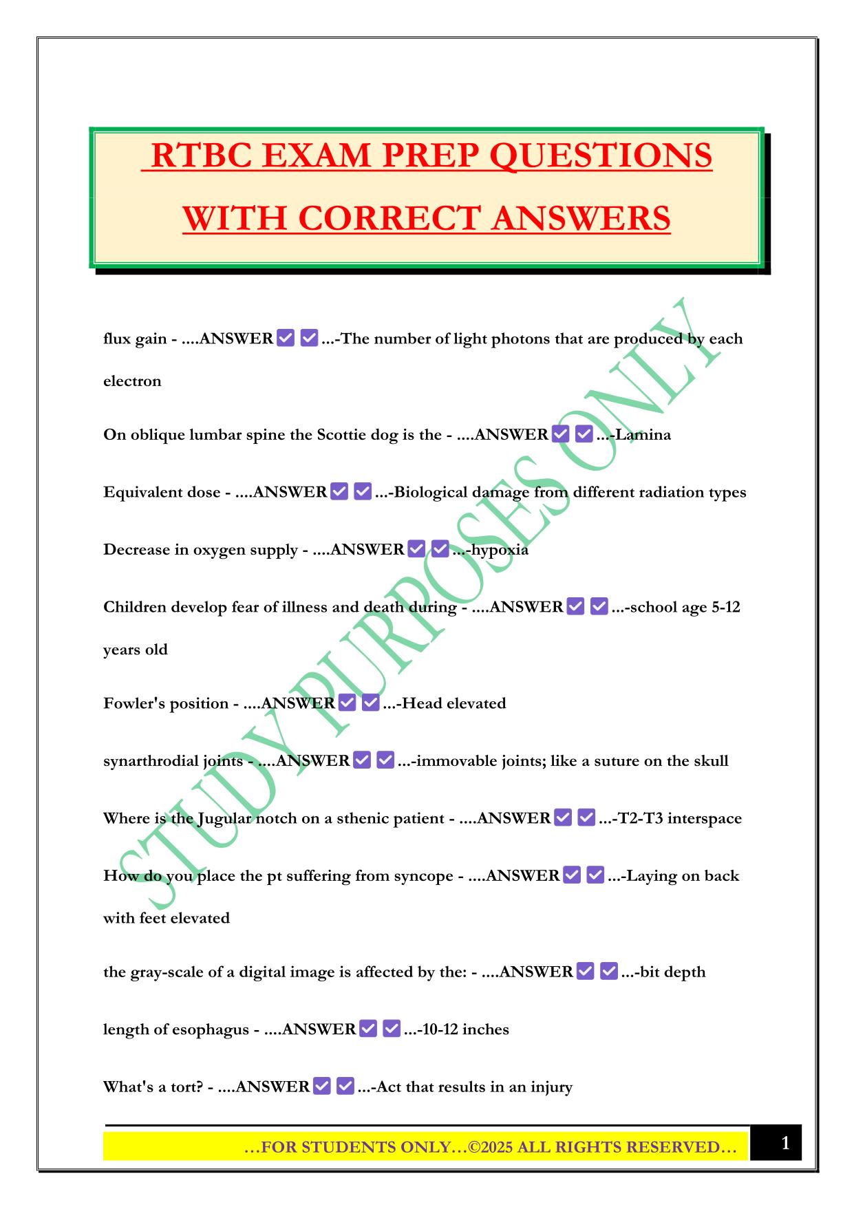 RTBC EXAM PREP QUESTIONS WITH CORRECT ANSWERS