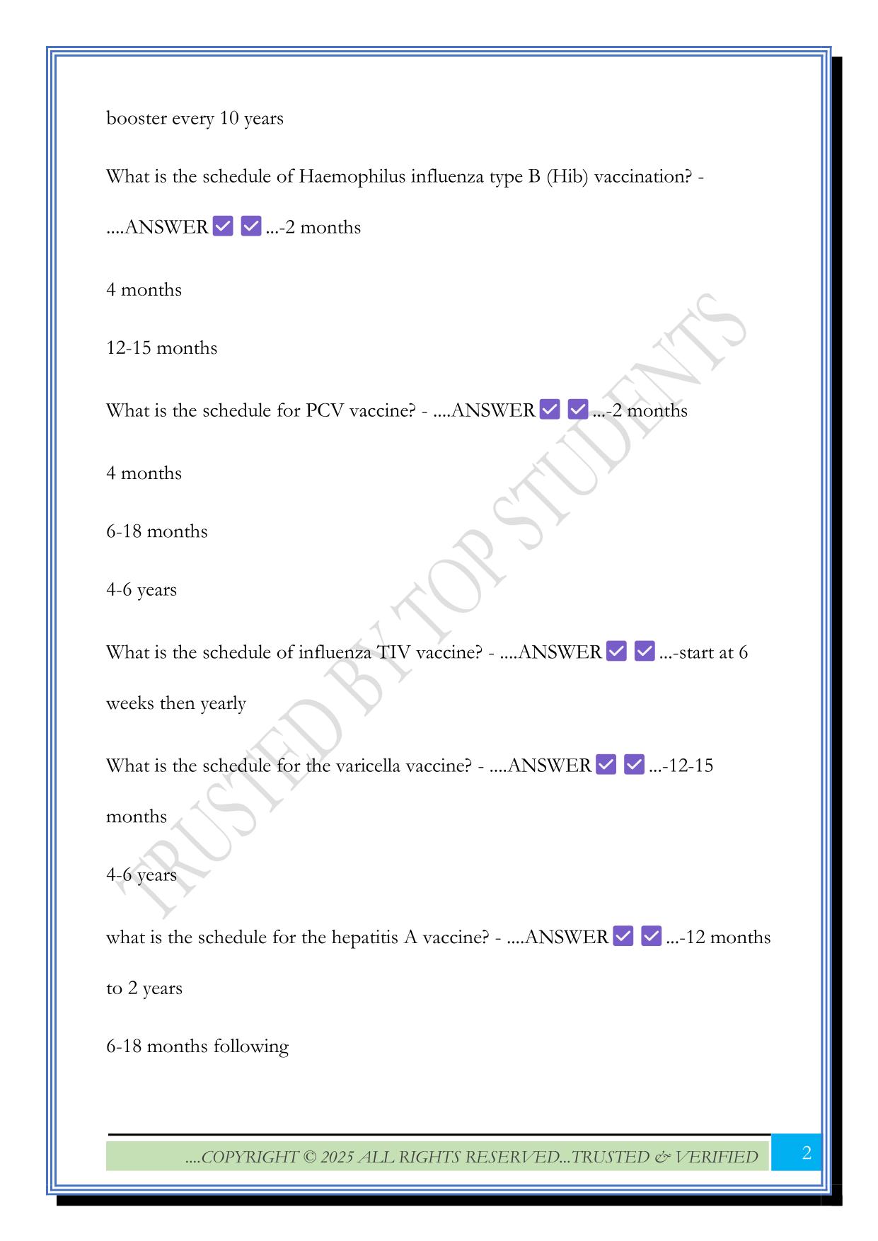 414 - ATI immunizations and communicable diseases pediatrics - Test prep 2025 Questions and Answers