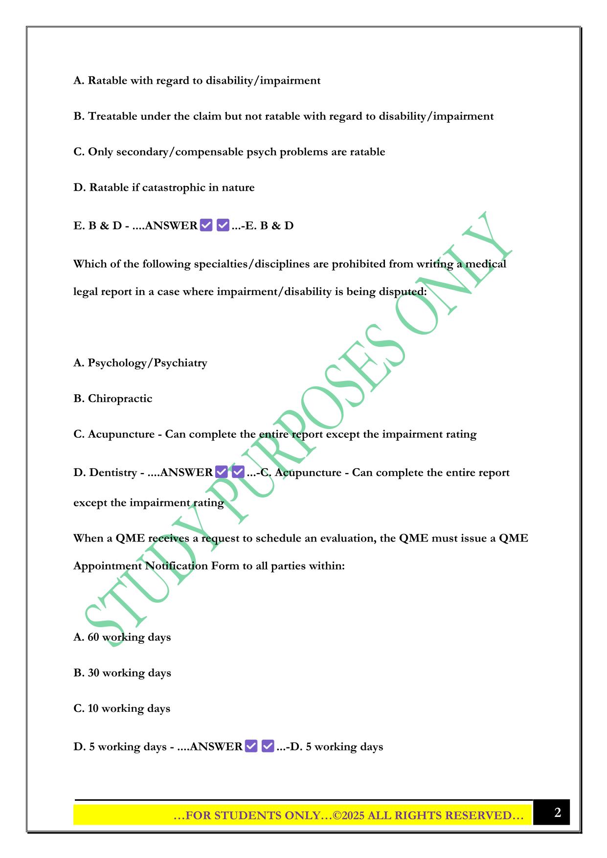 QME Exam Prep Self Test 2025 Questions and Answers