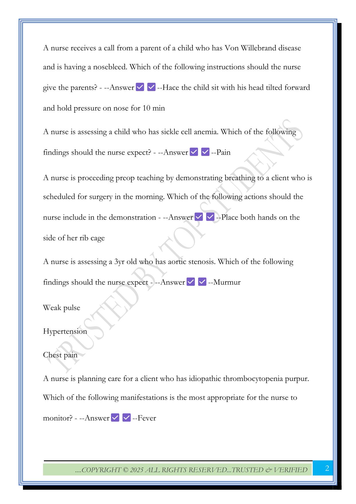 ATI Proctored Peds Exam 2025 Questions and Answers