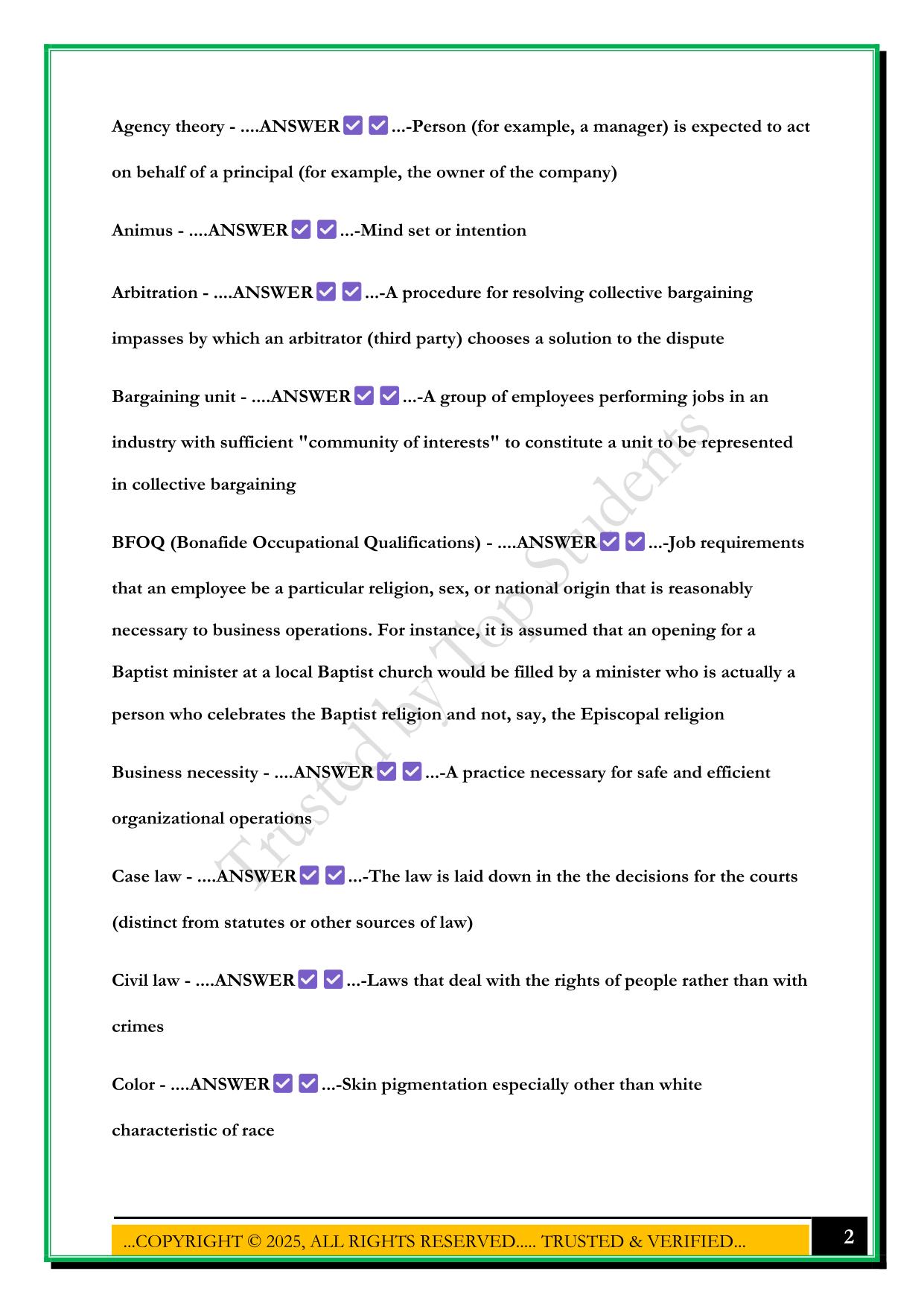 EMPLOYMENT LAW: VOCABULARY - C233 WGU EXAM 2025 QUESTIONS AND ANSWERS