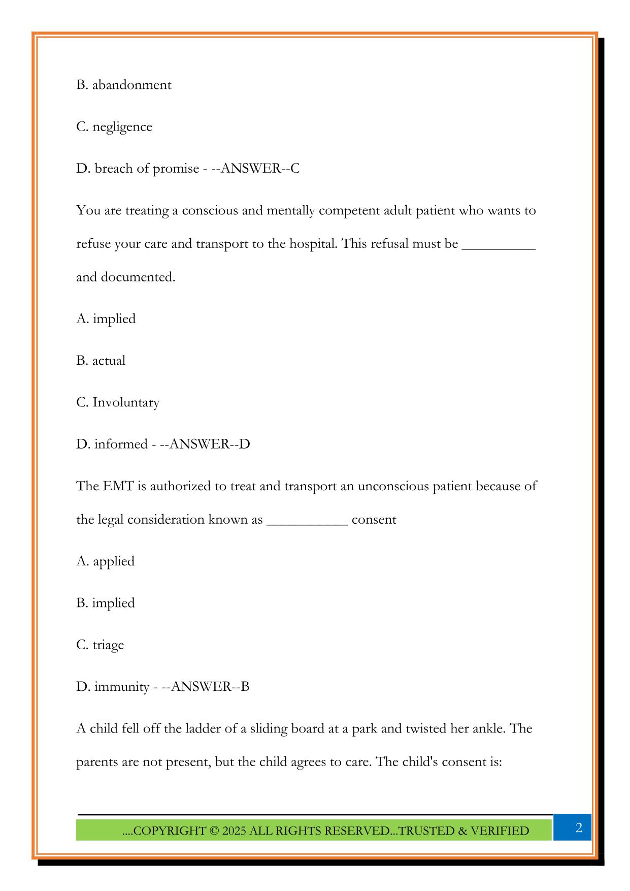 EMT-Basic Multiple Choice Questions with Answers