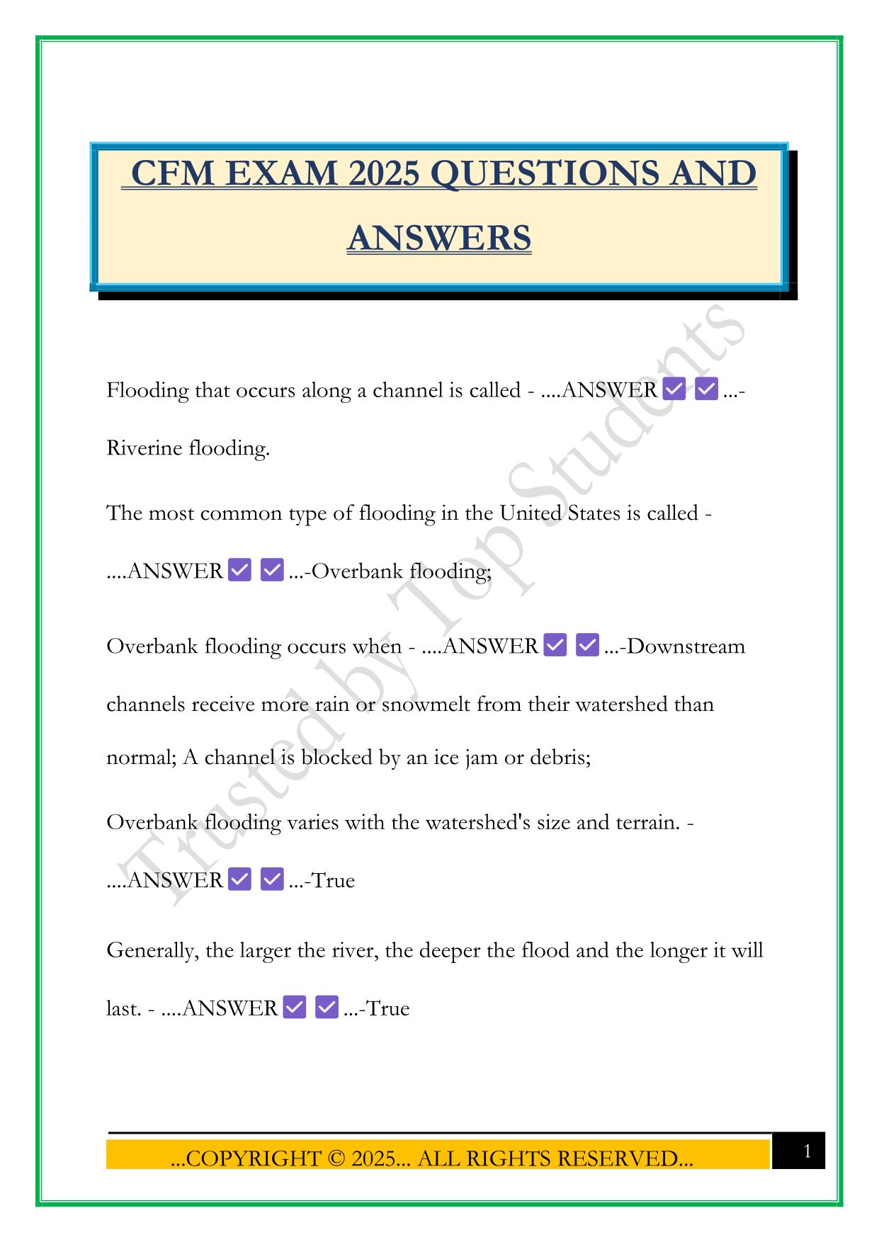 CFM EXAM 2025 QUESTIONS AND ANSWERS