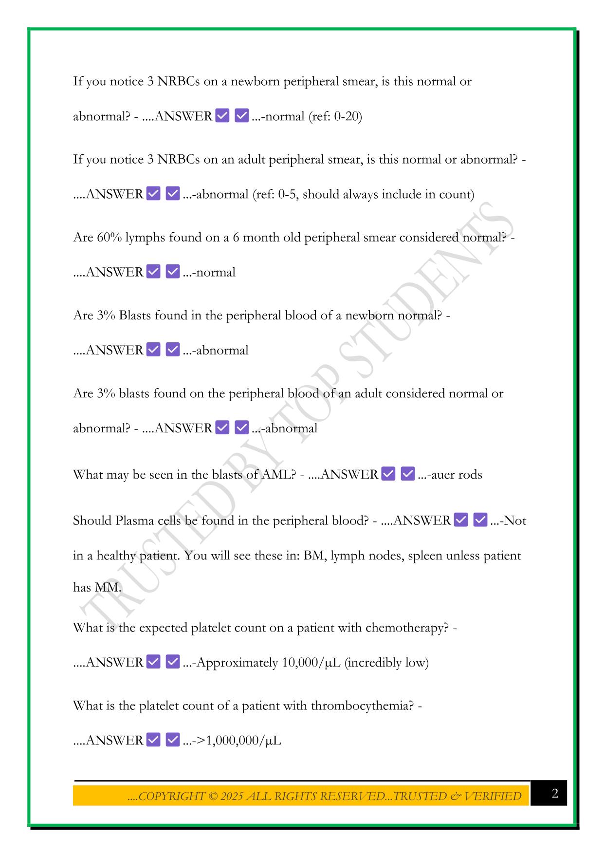 HEMATOLOGY EXAM 4 MLT-MLS UAMS 2025 QUESTIONS AND ANSWERS