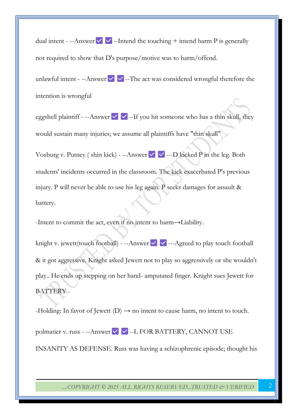 TORTS FINAL FALL 2025 Exam Questions and Answers