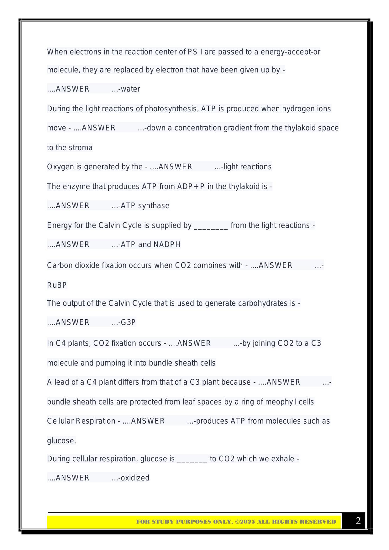 BIO 100 Exam 2 (Ch. 6,7,8,9) 2025 Questions and Answers