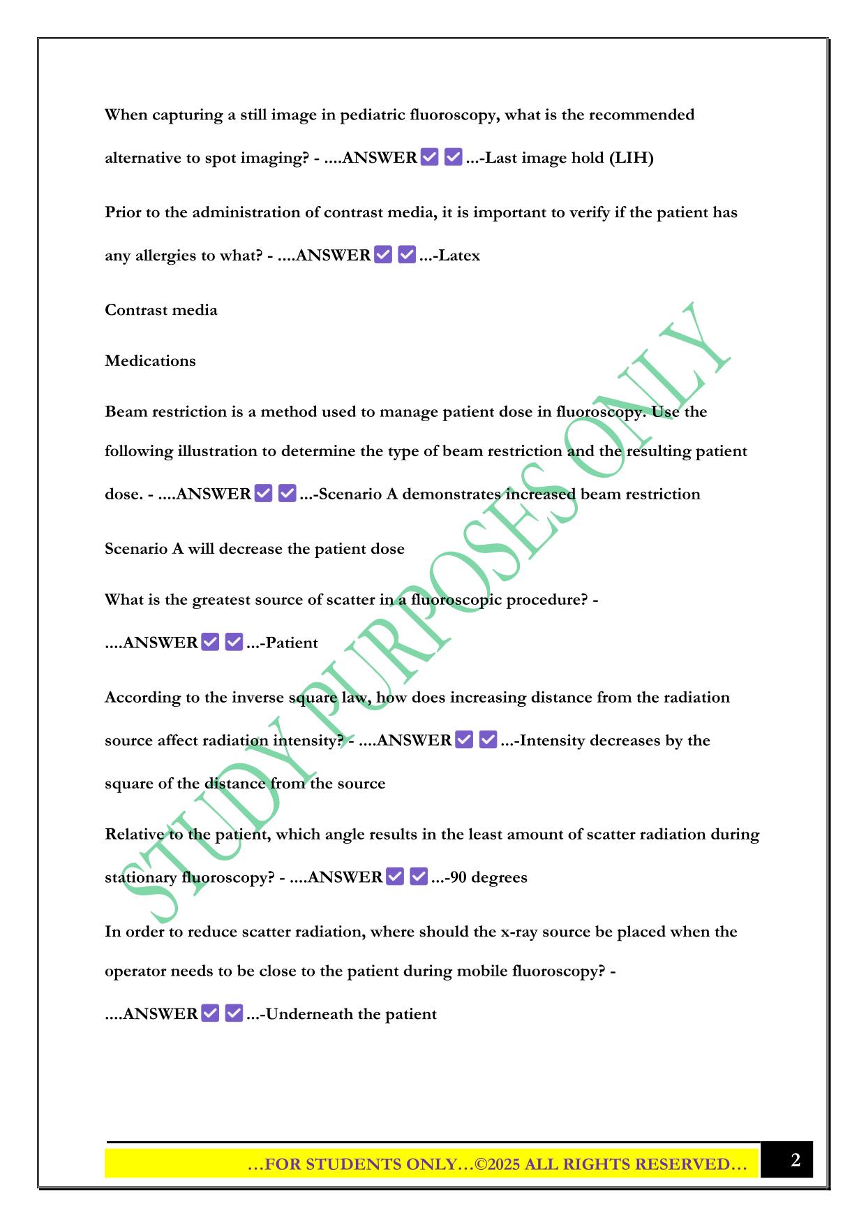 RTBC - fundamentals of fluoroscopy Exam 2025 Questions and Answers
