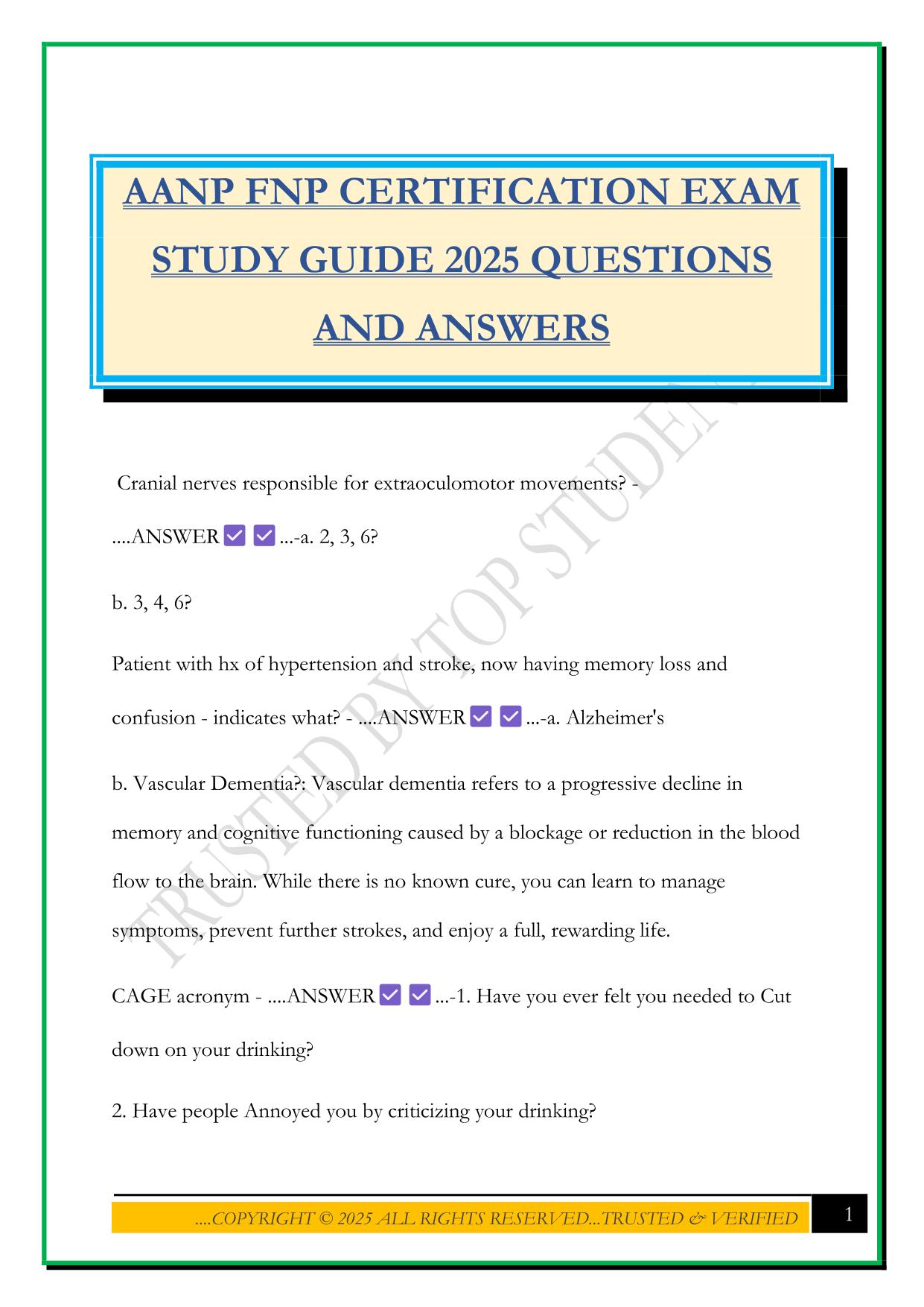 AANP FNP CERTIFICATION EXAM STUDY GUIDE 2025 QUESTIONS AND ANSWERS
