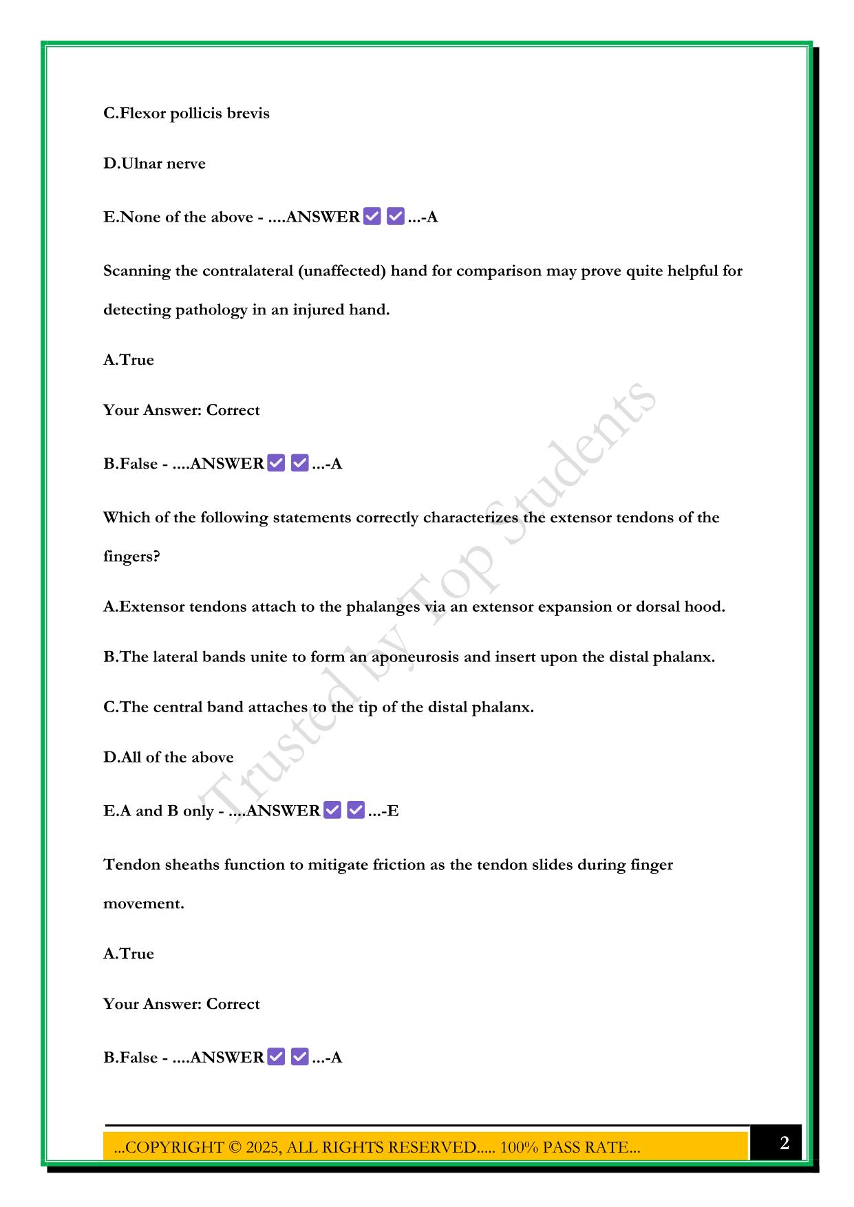 HAND & FINGER: ANATOMY & PHYSIOLOGY SONOSIM MASTERY EXAM 2025 QUESTIONS AND ANSWERS