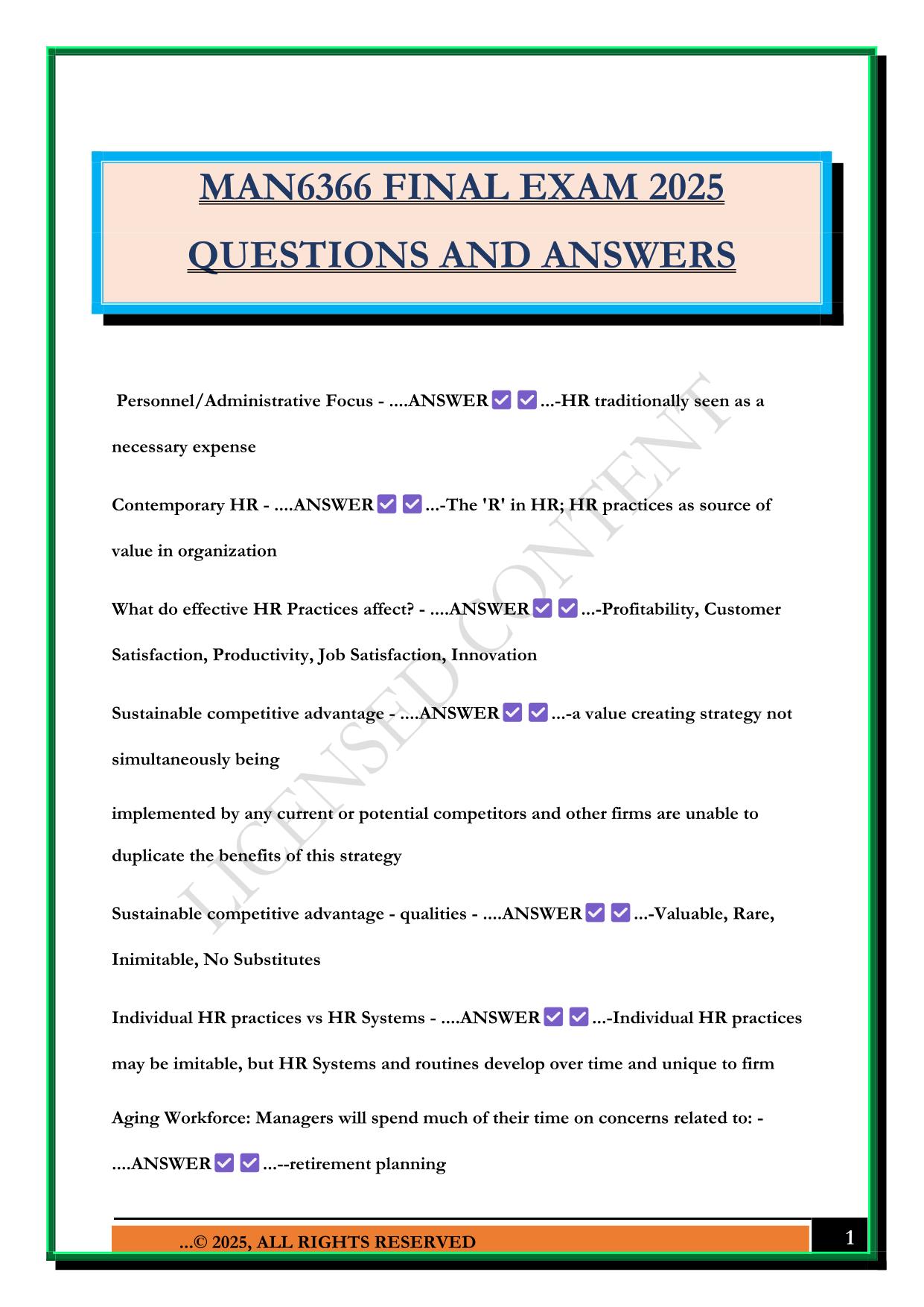 MAN6366 FINAL EXAM 2025 QUESTIONS AND ANSWERS