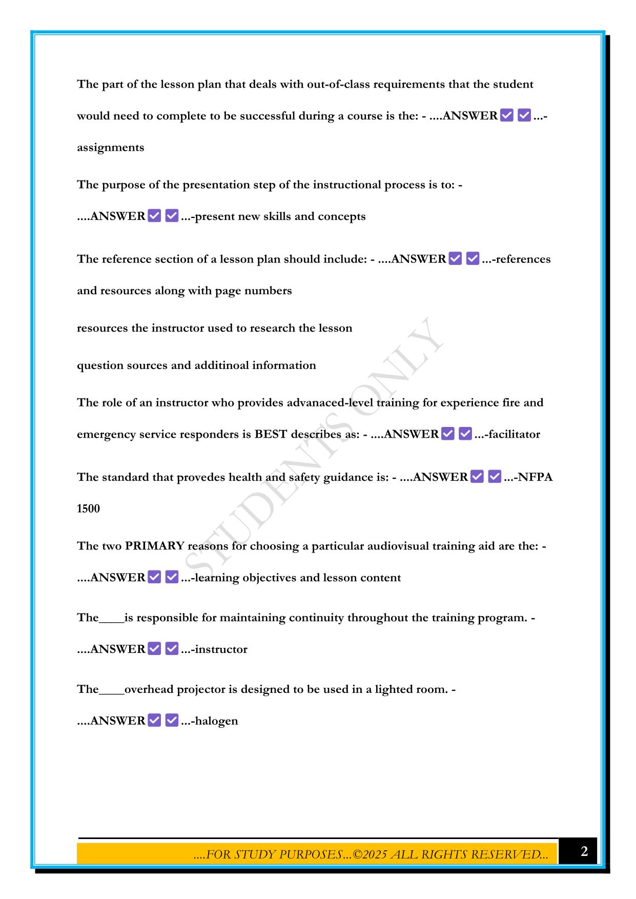 FIRE INSTRUCTOR LEVEL 1 TEST 4B EXAM 2025 QUESTIONS AND ANSWERS