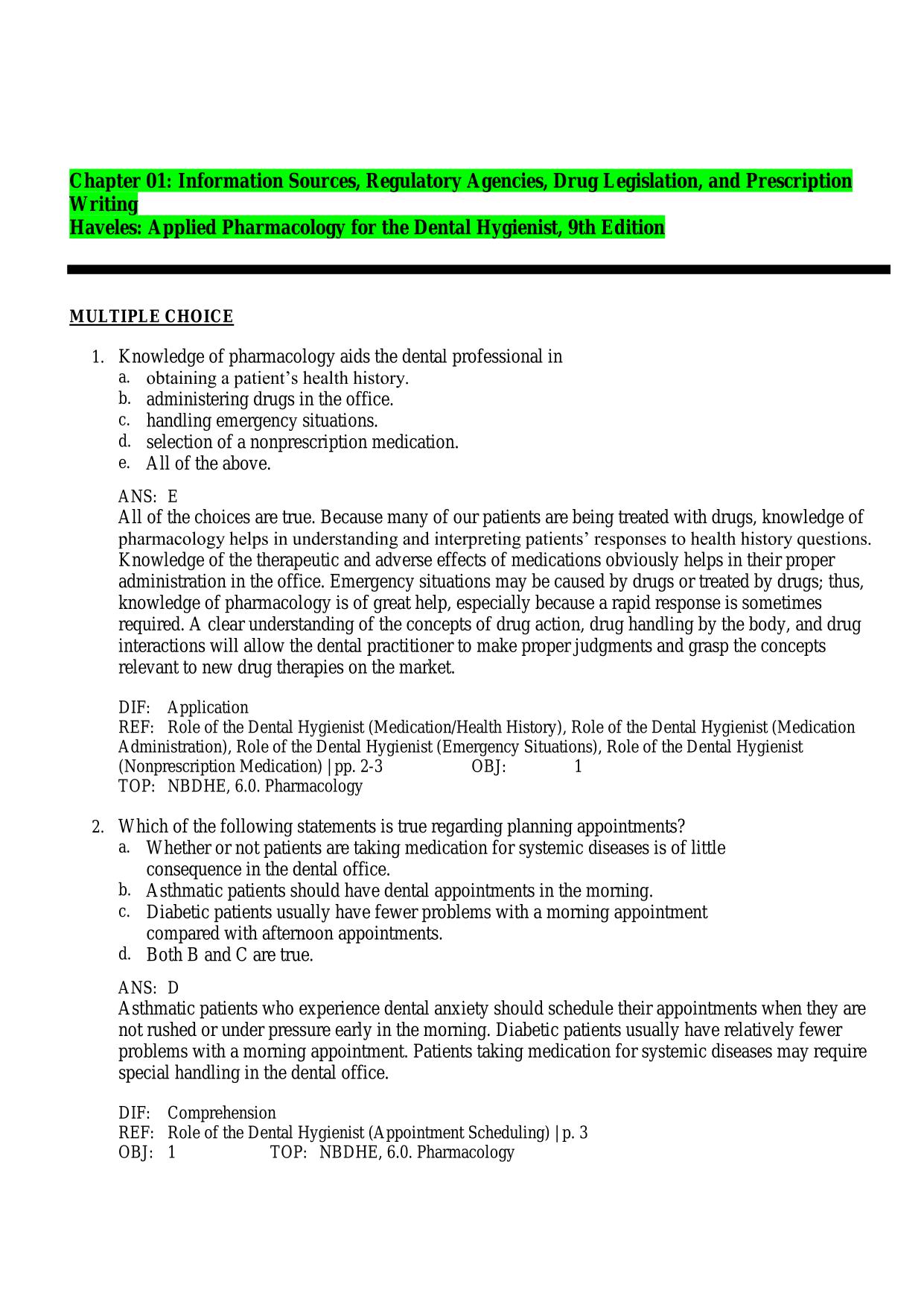 Applied Pharmacology for the Dental Hygienist, 9th Edition Exam Testbank 2025/2026 Questions and Answers 100% Pass