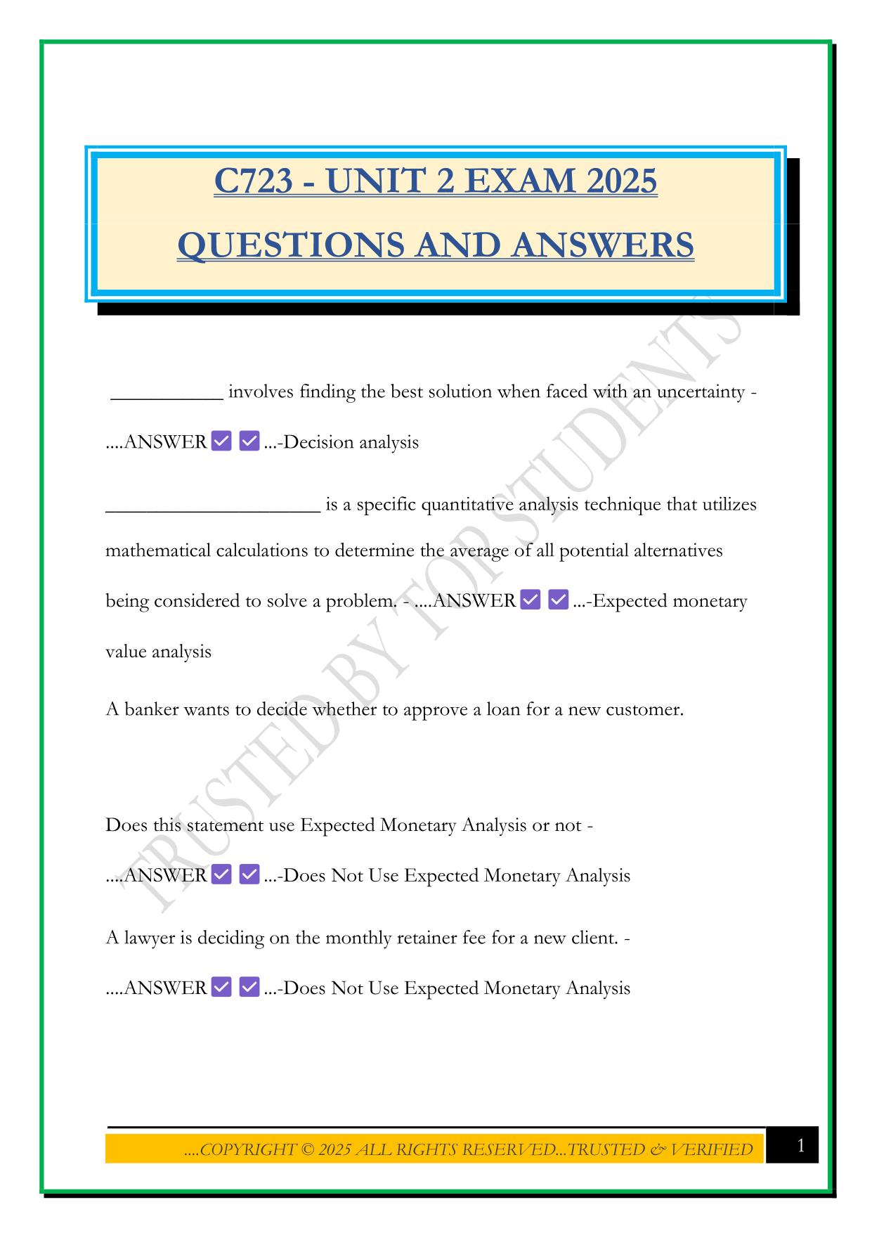 C723 - UNIT 2 EXAM 2025 QUESTIONS AND ANSWERS